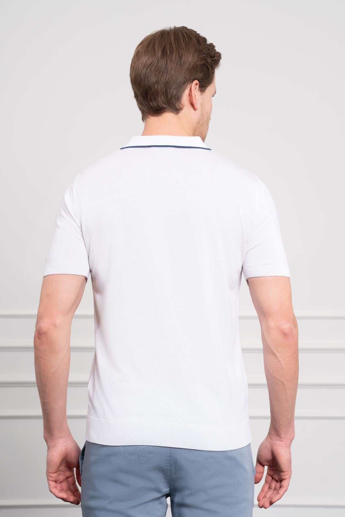 Morven Erkek Beyaz Trend  Polo Yaka Dinamik Fit Rahat Kesim T-Shirt