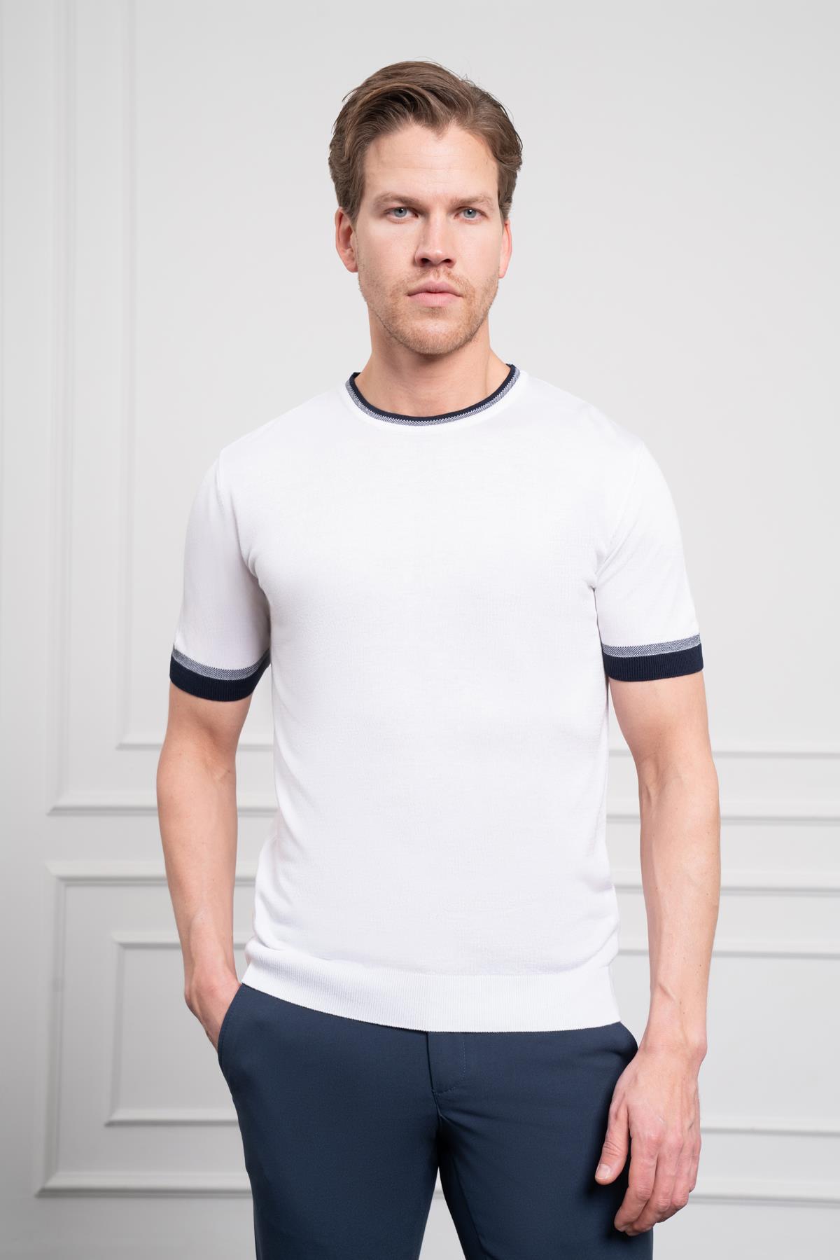 Morven Erkek Beyaz Trend  Polo Yaka Dinamik Fit Rahat Kesim T-Shirt