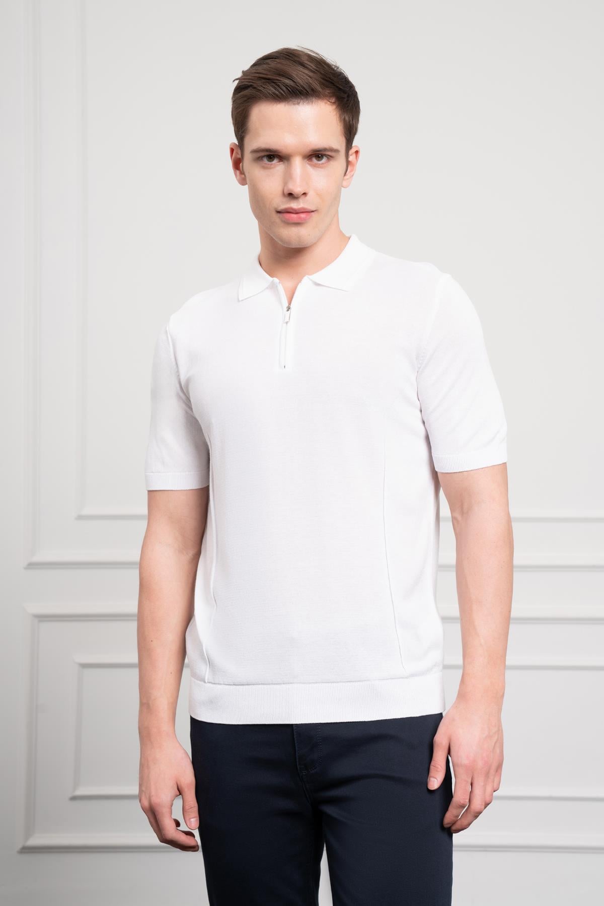 Morven Erkek Beyaz Trend  Polo Yaka  Dinamik Fit Rahat Kesim T-Shirt