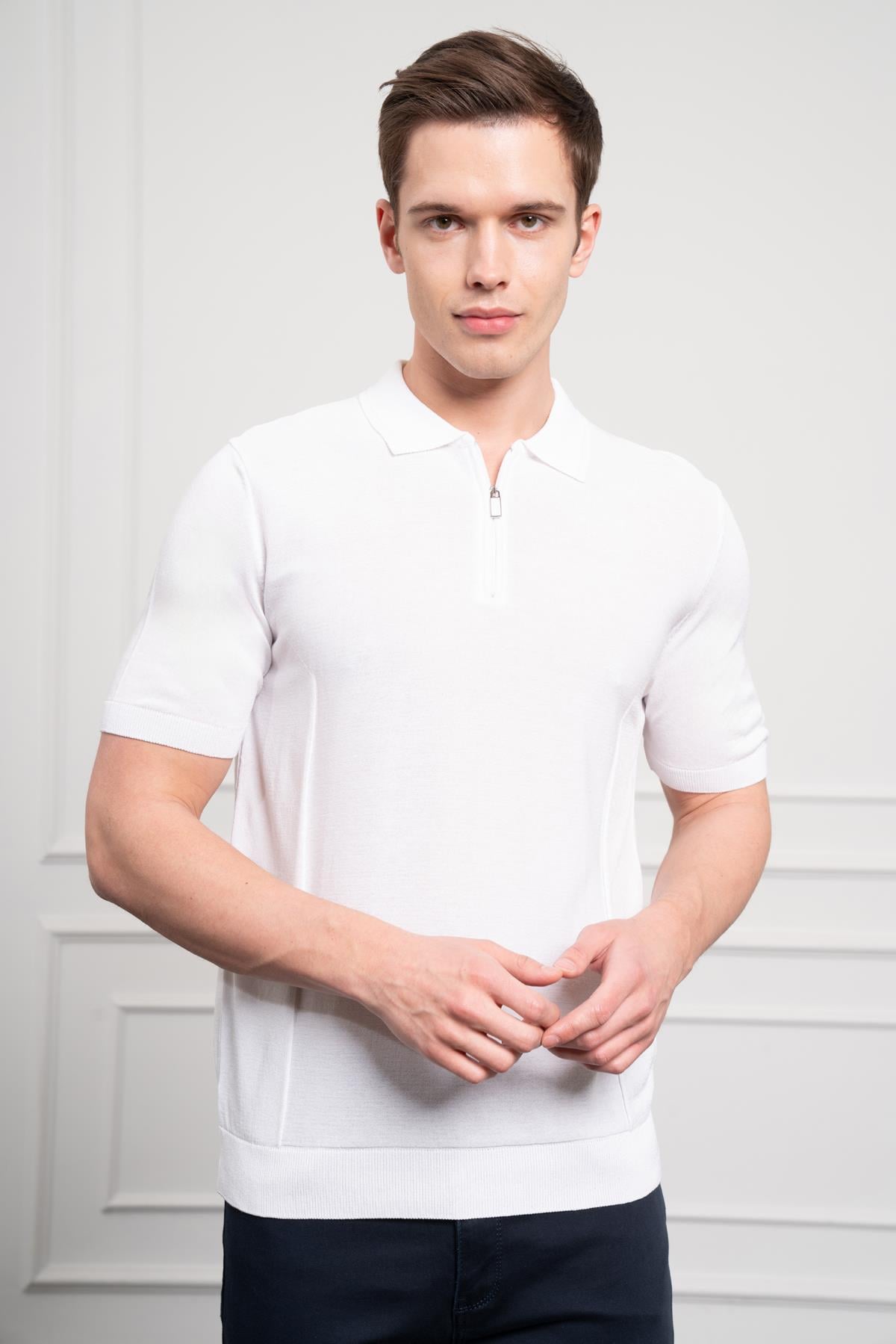 Morven Erkek Beyaz Trend  Polo Yaka  Dinamik Fit Rahat Kesim T-Shirt