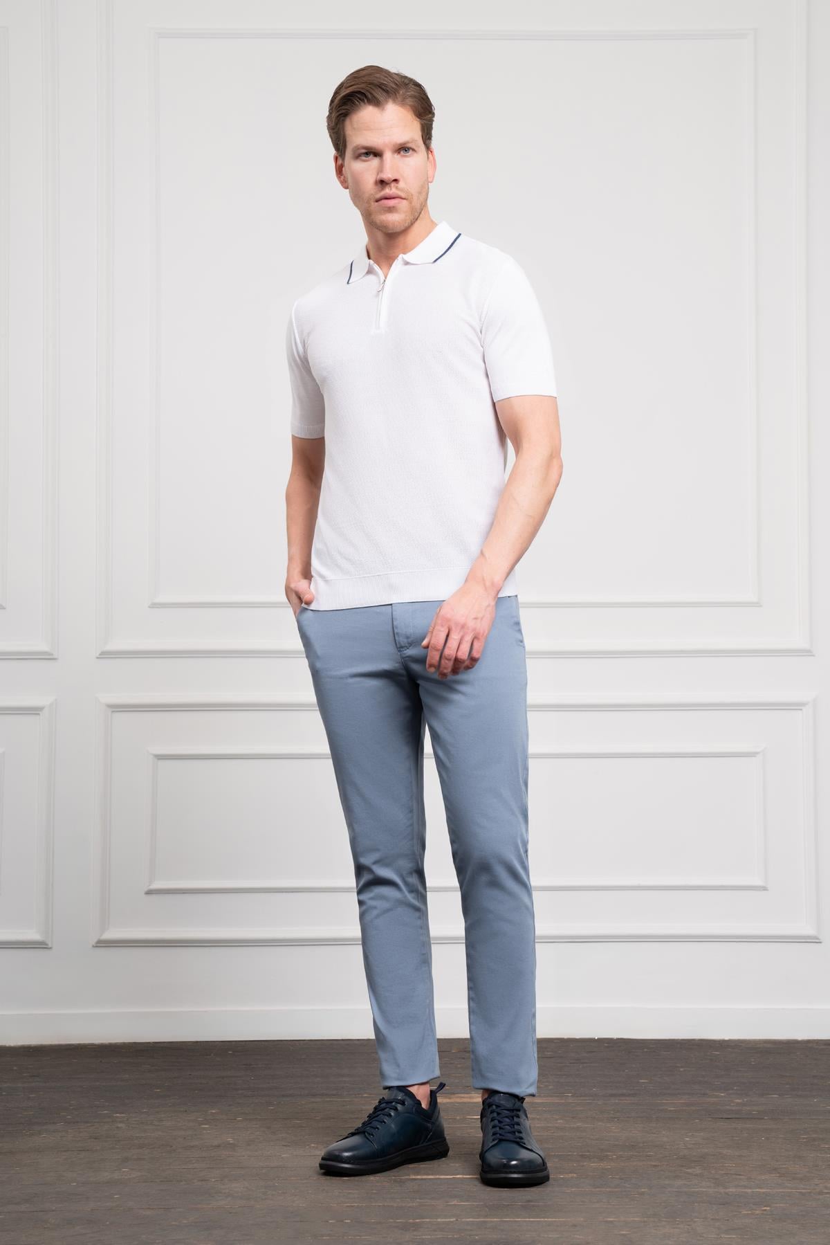 Morven Erkek Beyaz Trend  Polo Yaka Dinamik Fit Rahat Kesim T-Shirt