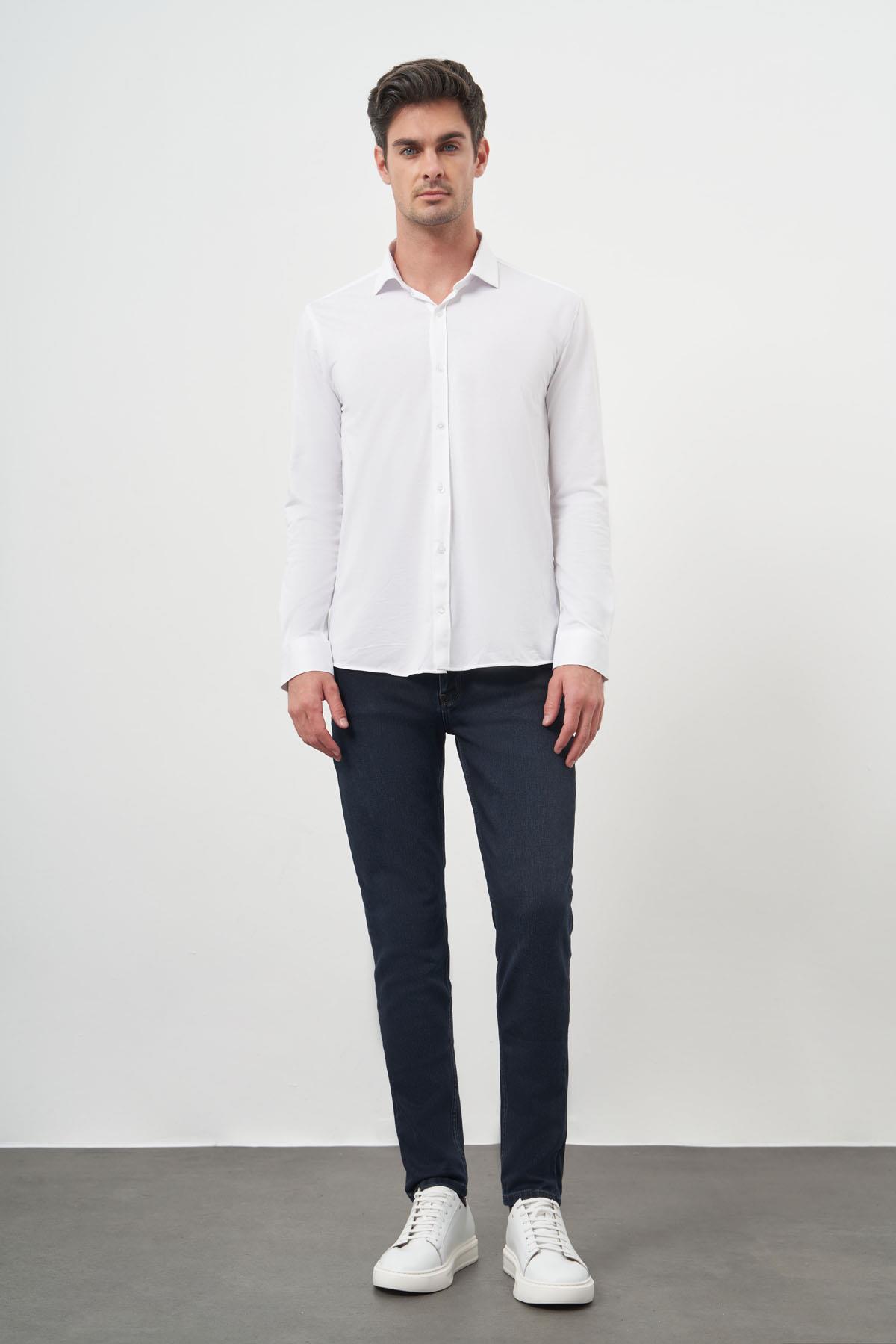 Morven Erkek Beyaz Trend Slim Fit İtalyan Yaka Relaxible Gömlek