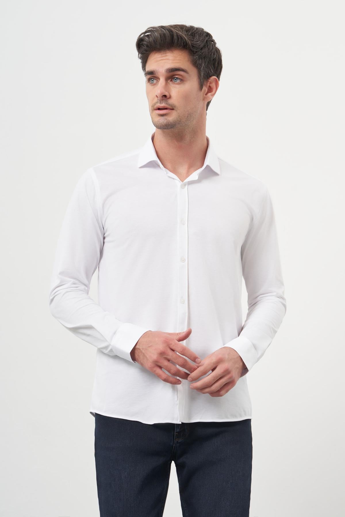 Morven Erkek Beyaz Trend Slim Fit İtalyan Yaka Relaxible Gömlek