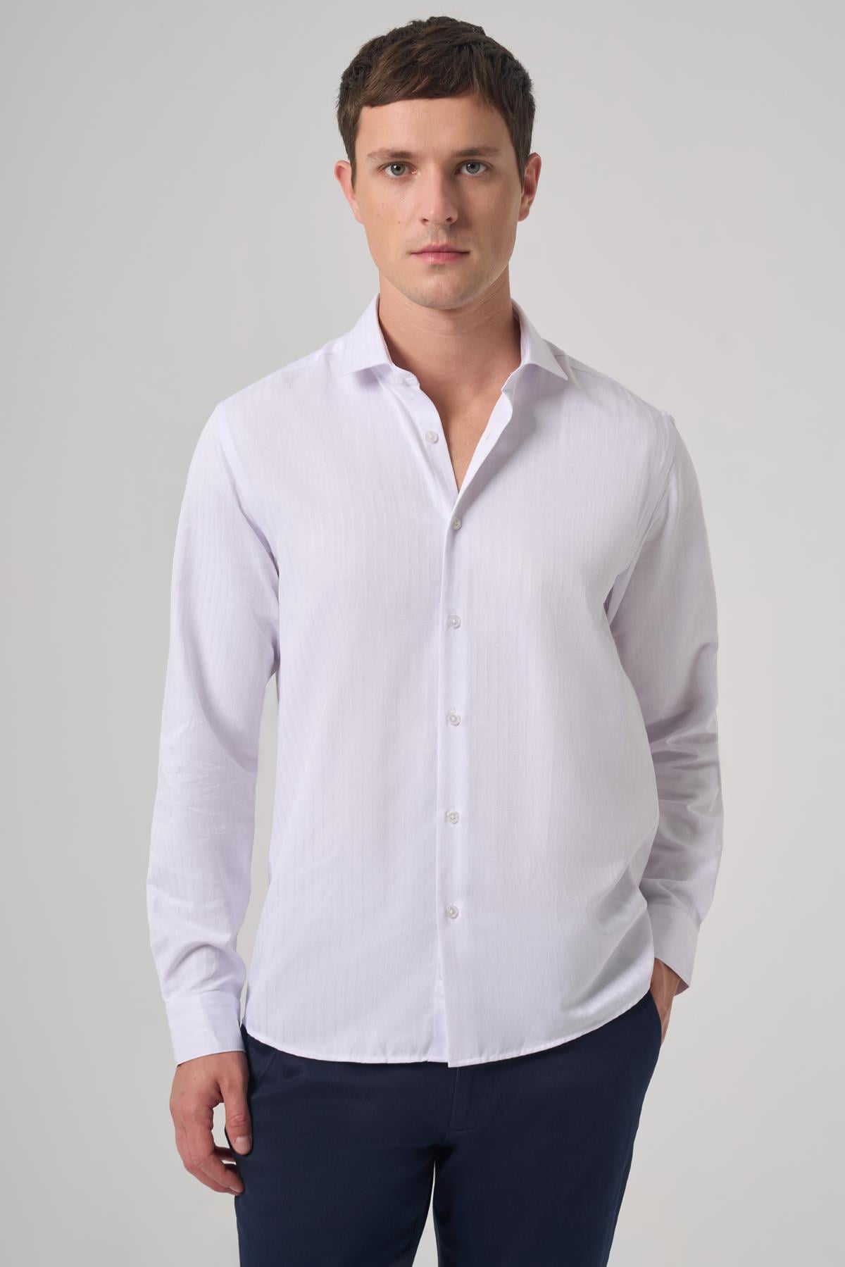 Morven Erkek Beyaz Trend Slim Fit İtalyan Yaka Gömlek