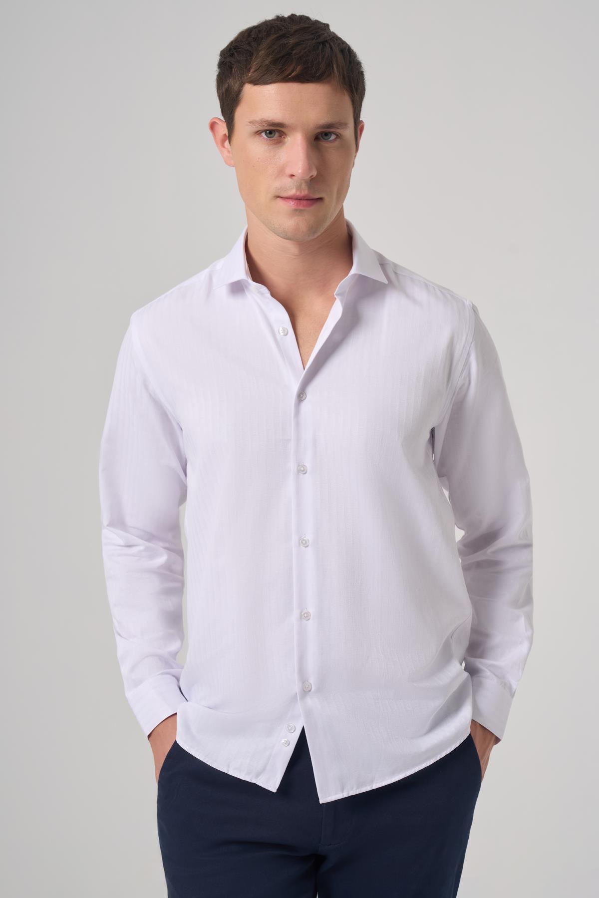 Morven Erkek Beyaz Trend Slim Fit İtalyan Yaka Gömlek