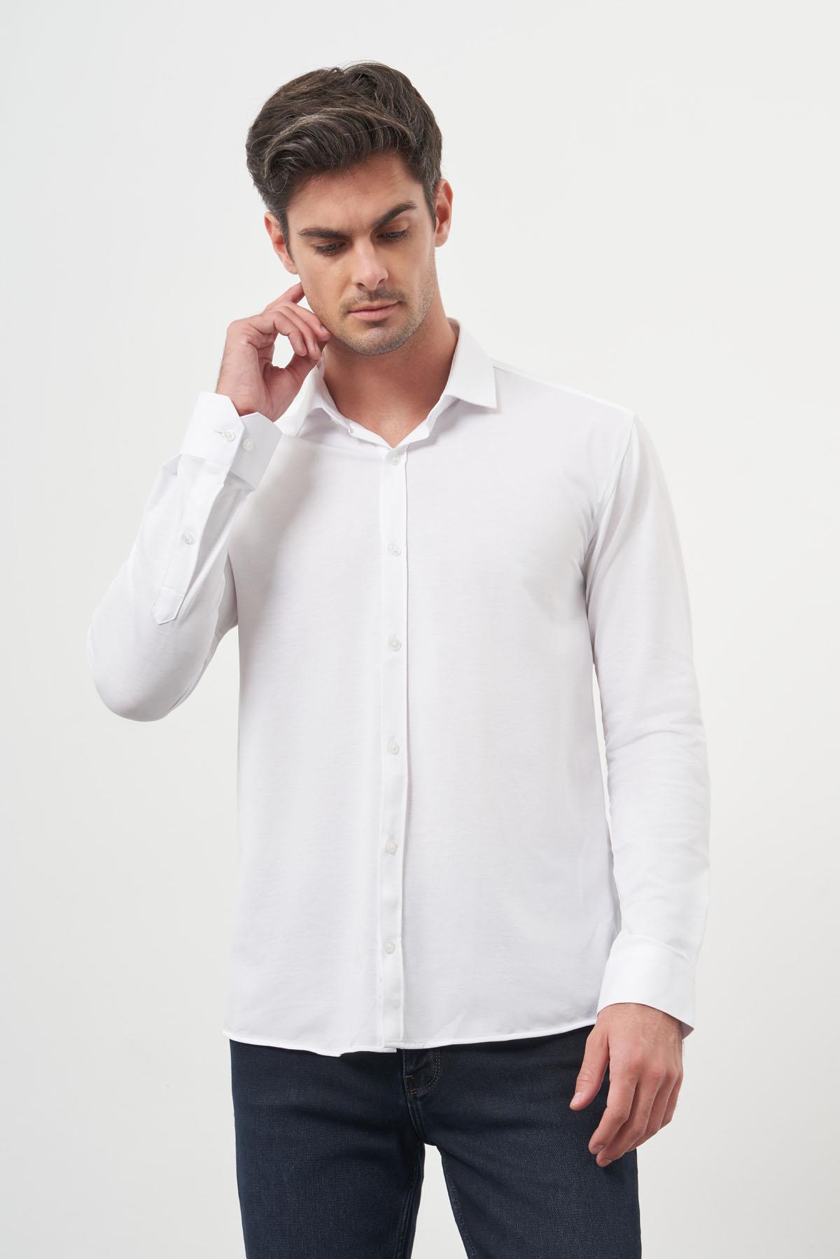 Morven Erkek Beyaz Trend Slim Fit İtalyan Yaka Relaxible Gömlek
