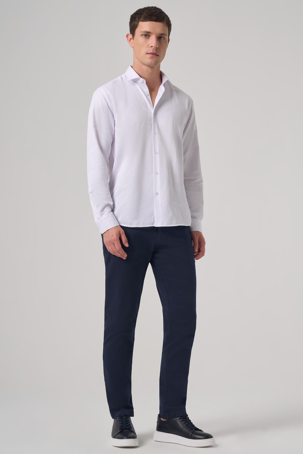 Morven Erkek Beyaz Trend Slim Fit İtalyan Yaka Gömlek