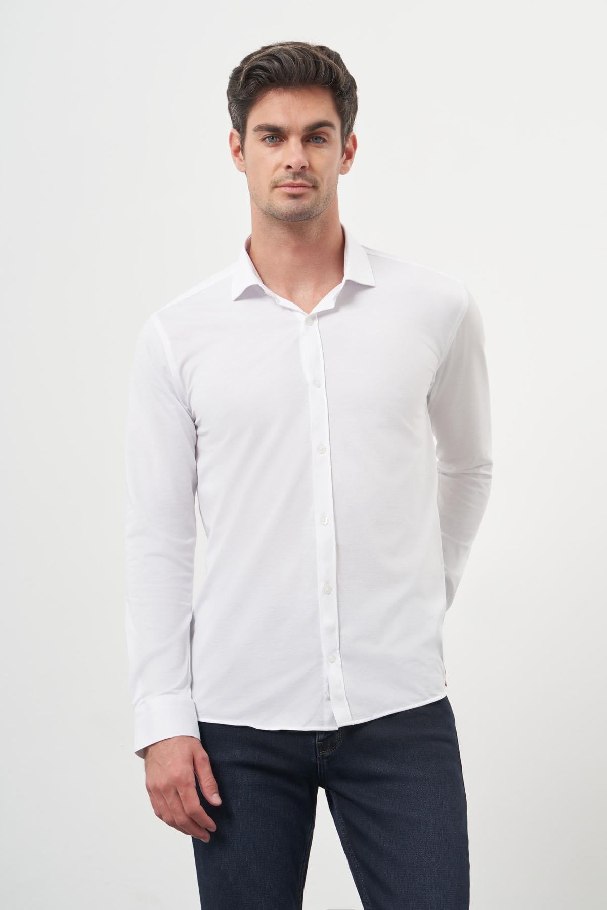 Morven Erkek Beyaz Trend Slim Fit İtalyan Yaka Relaxible Gömlek