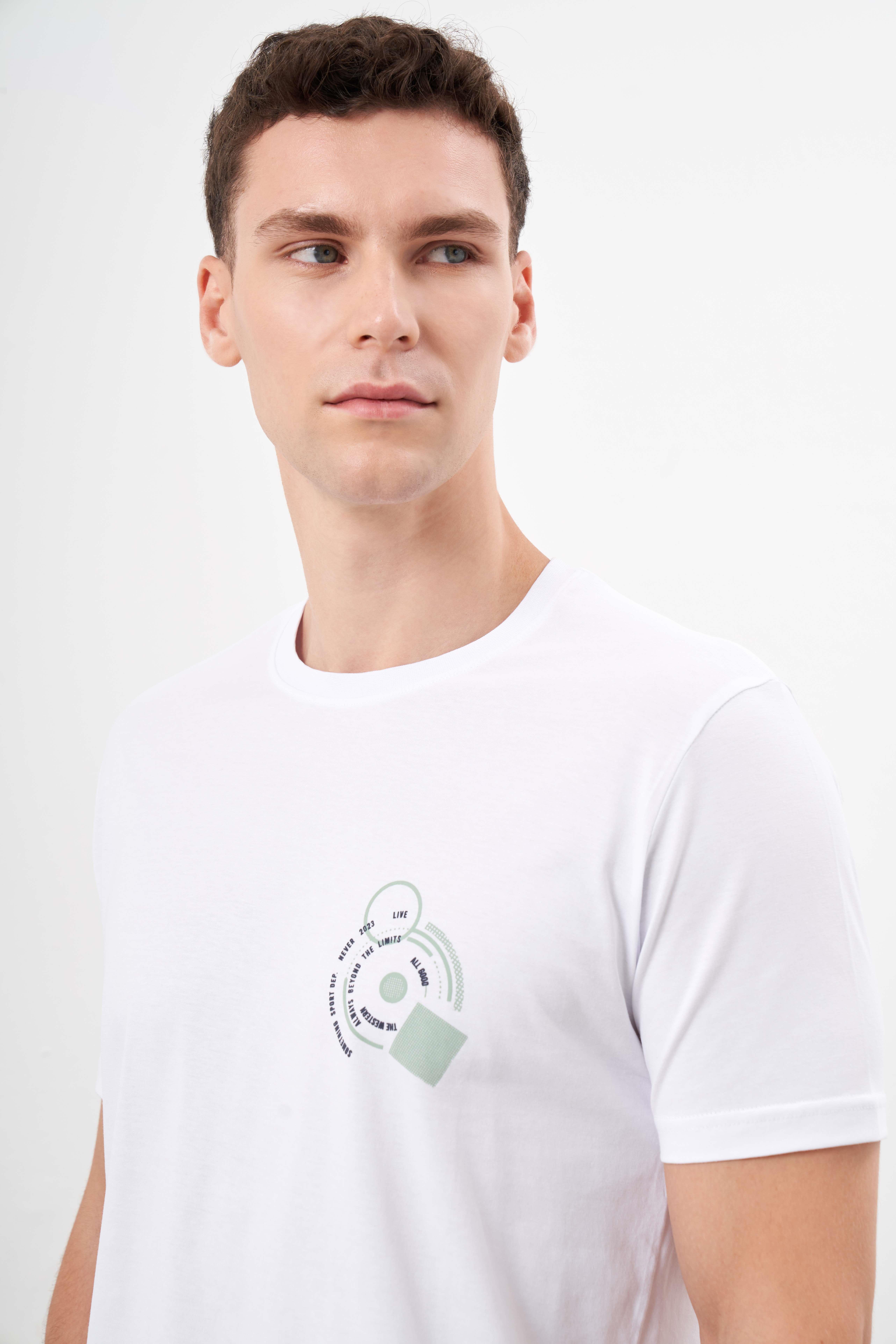 Morven Erkek Beyaz Trend Süprem Baskılı Bisiklet Yaka Dynamic Fit T-Shirt