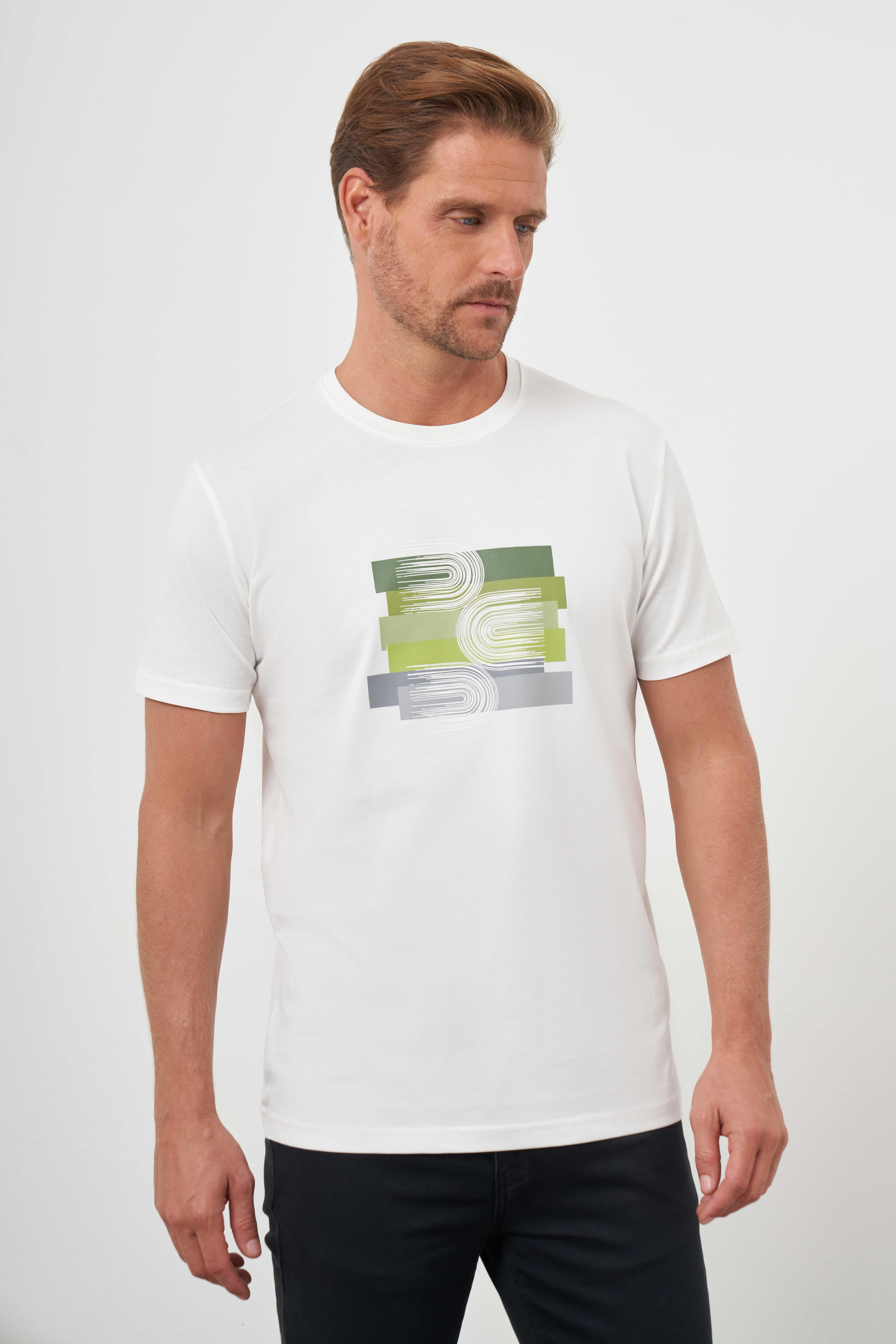 Morven Erkek Beyaz Trend Süprem Baskılı Bisiklet Yaka Dynamic Fit T-Shirt