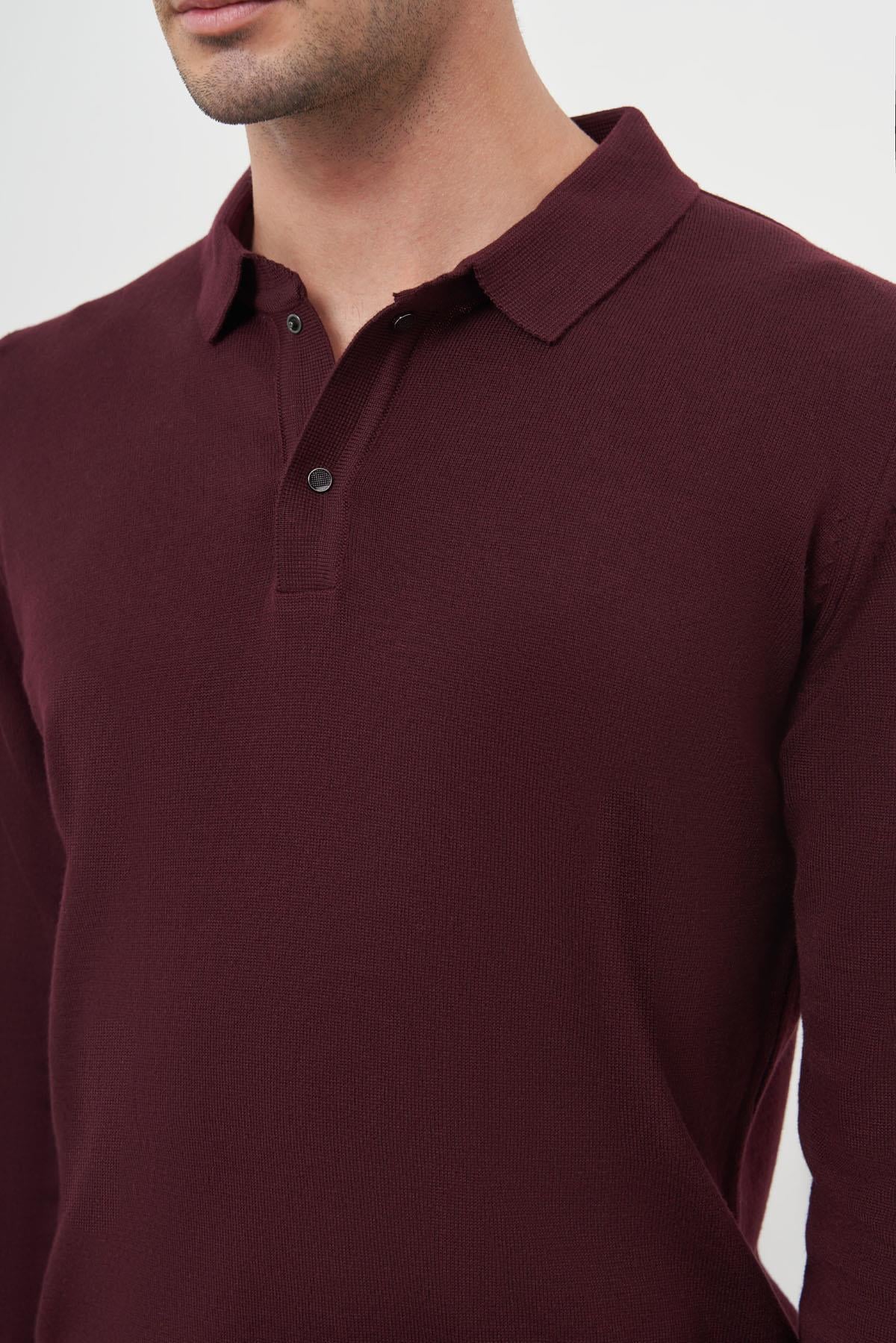 Morven Erkek Bordo Basic Polo Yaka Dynamic Fit Rahat Kesim Triko