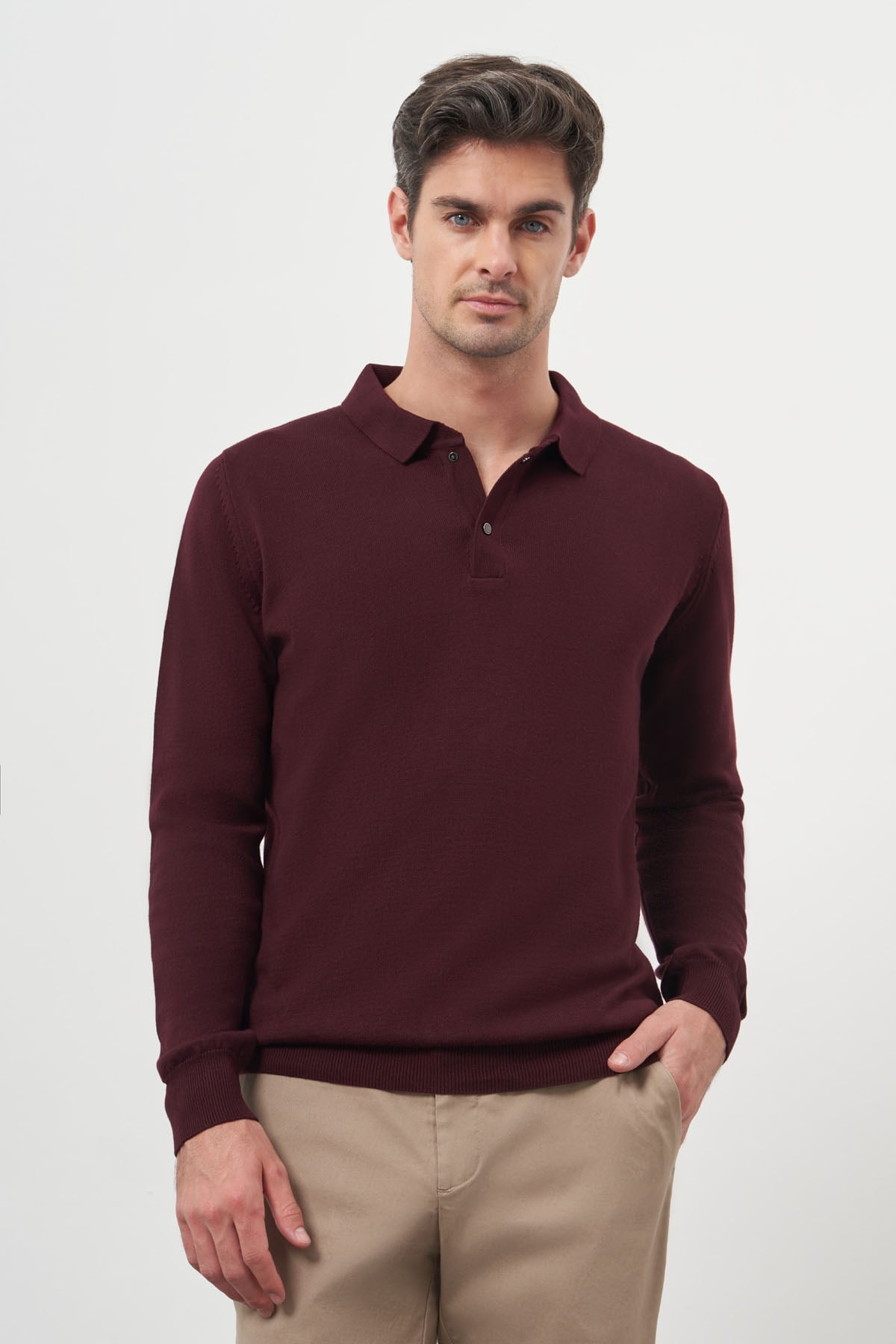 Morven Erkek Bordo Basic Polo Yaka Dynamic Fit Rahat Kesim Triko