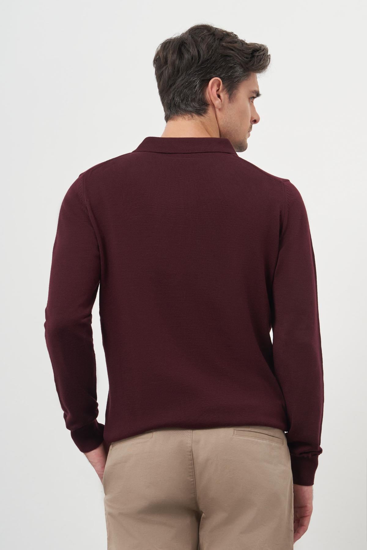 Morven Erkek Bordo Basic Polo Yaka Dynamic Fit Rahat Kesim Triko