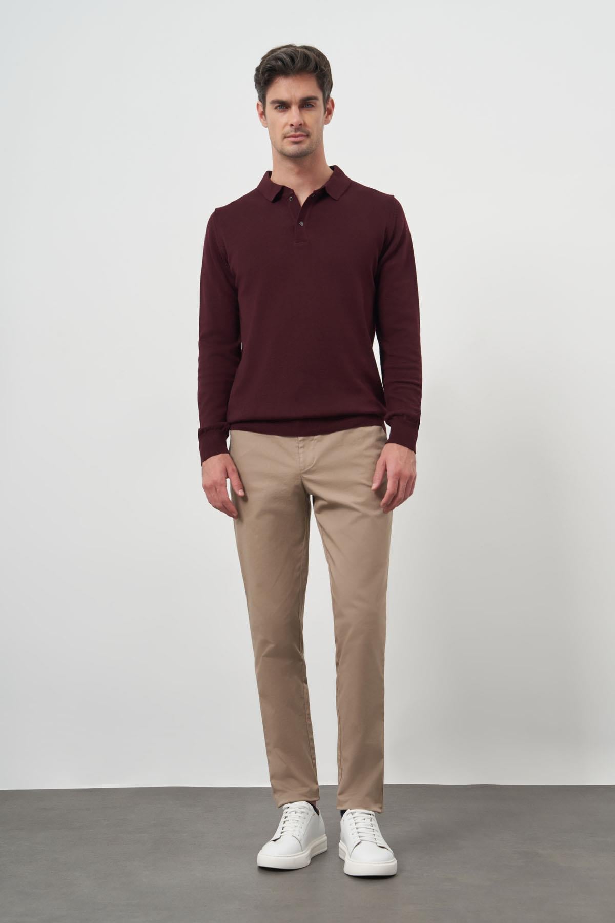 Morven Erkek Bordo Basic Polo Yaka Dynamic Fit Rahat Kesim Triko