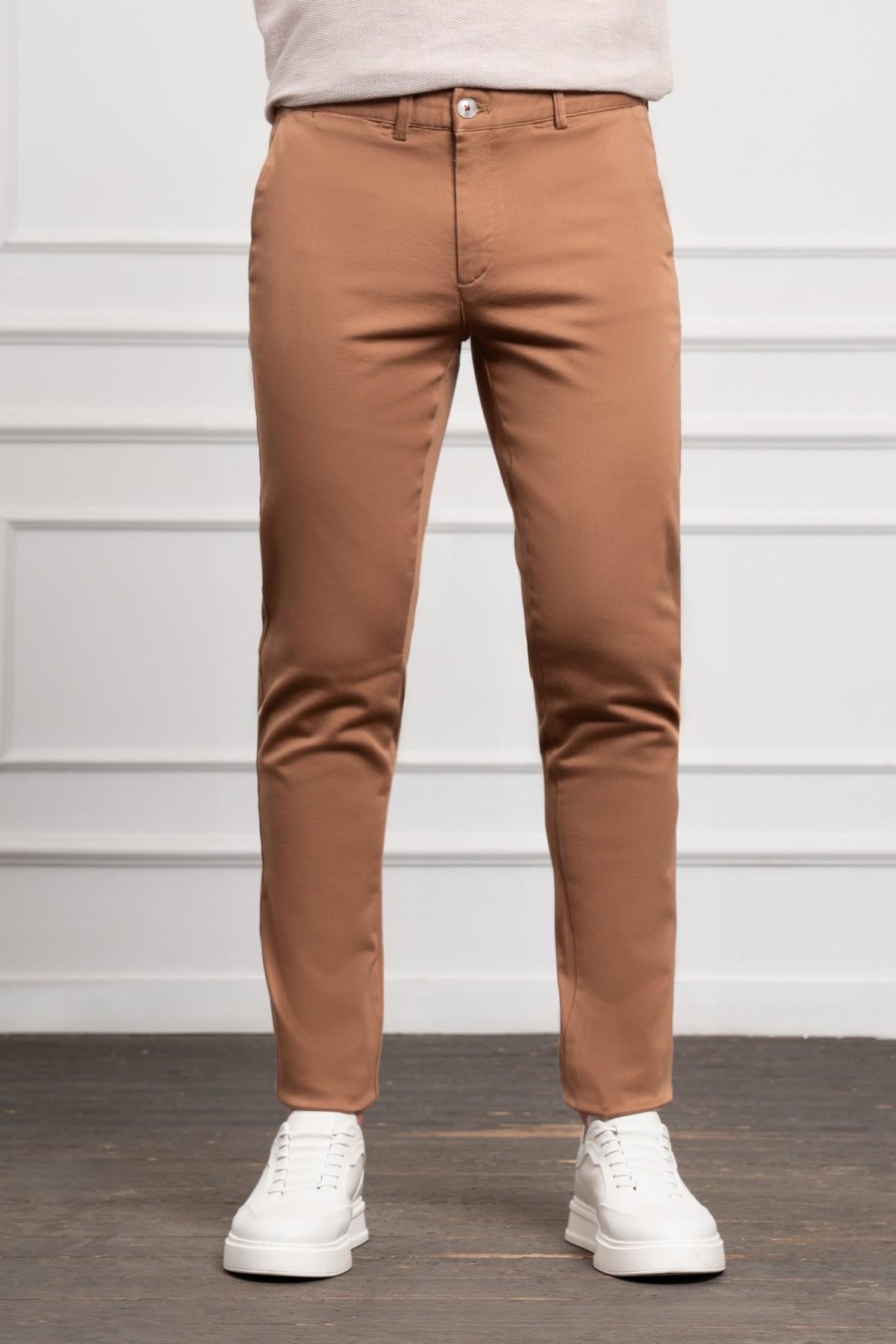Morven Erkek Camel Slim Fit Dar Kesim Chino Pantolon