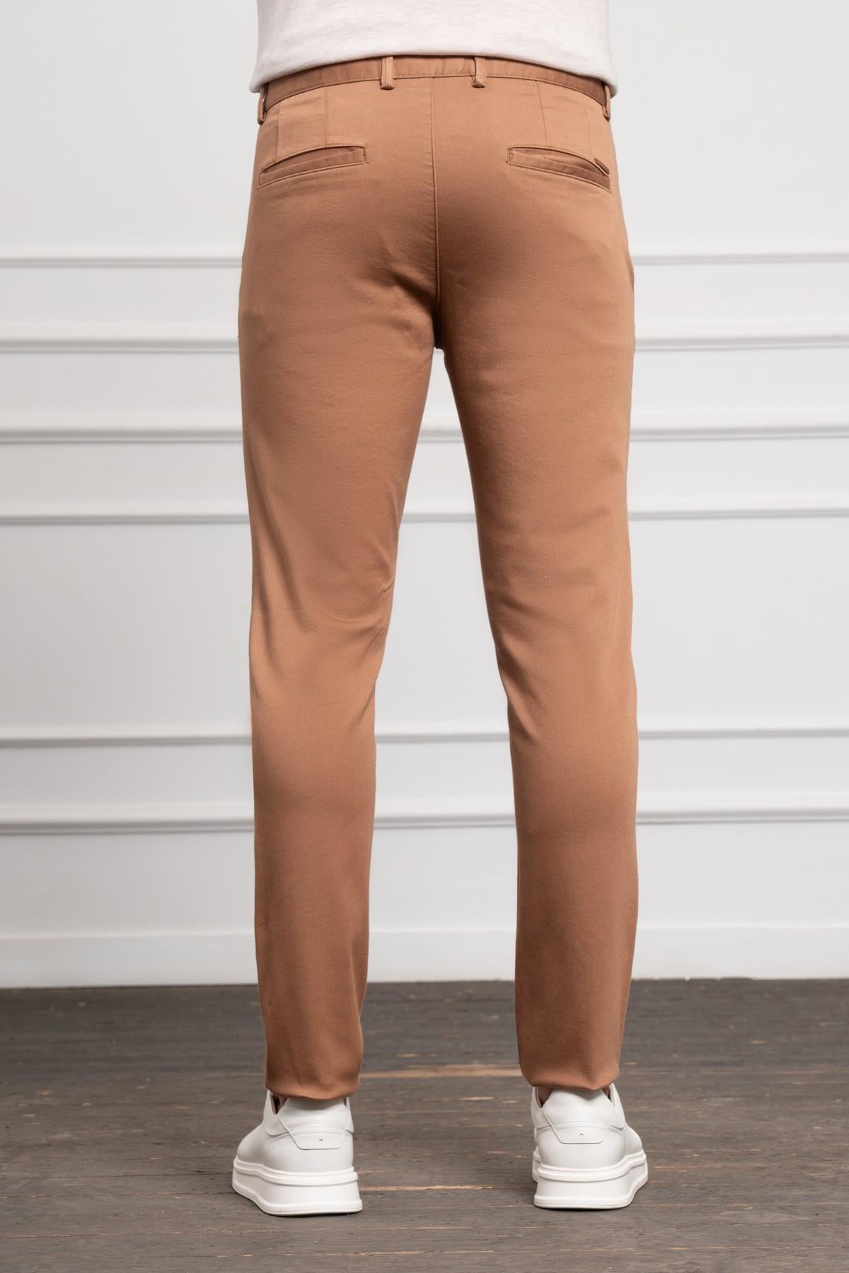 Morven Erkek Camel Slim Fit Dar Kesim Chino Pantolon