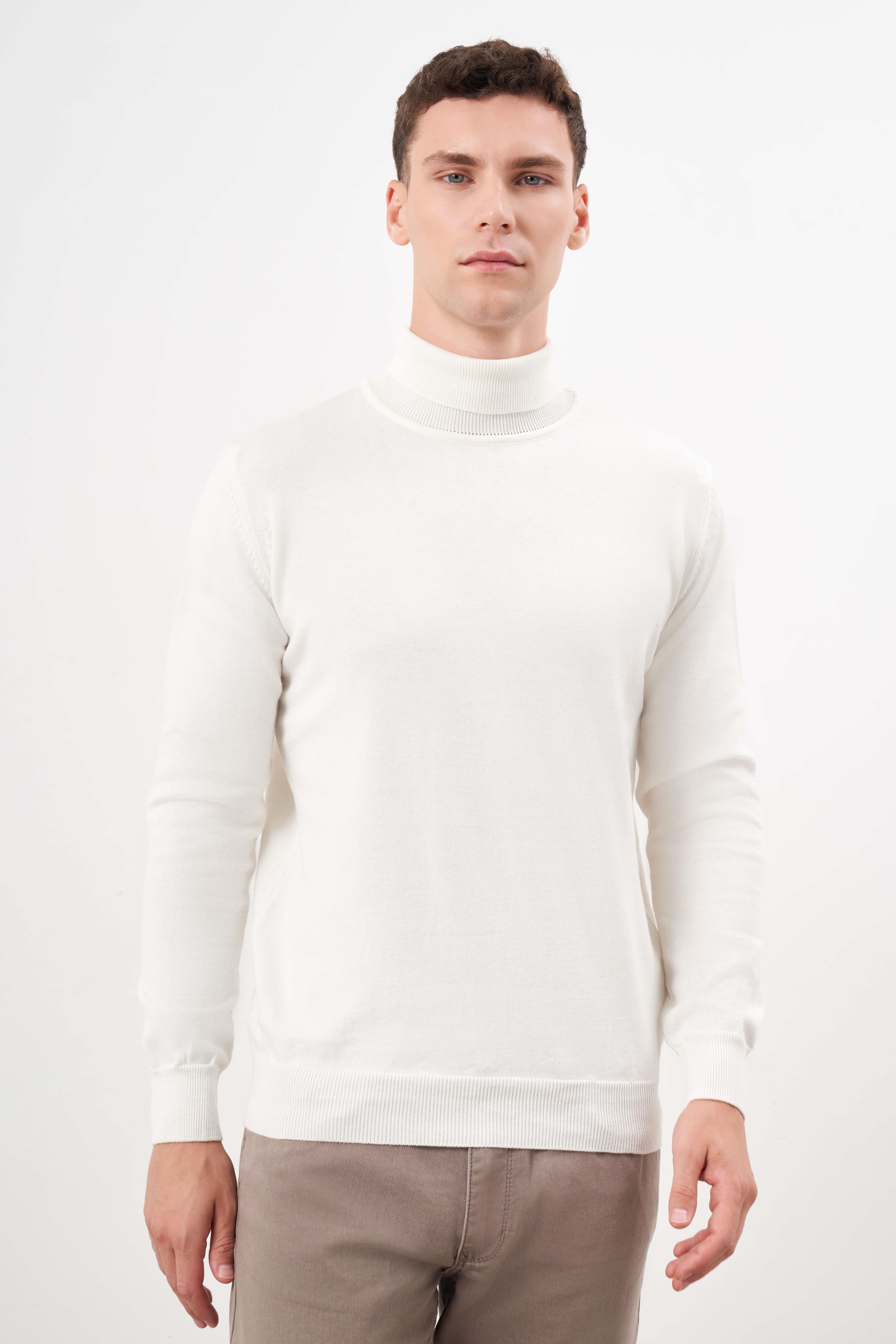 Morven Erkek Ekru Basic Balıkçı Yaka Dynamic Fit Rahat Kesim Triko