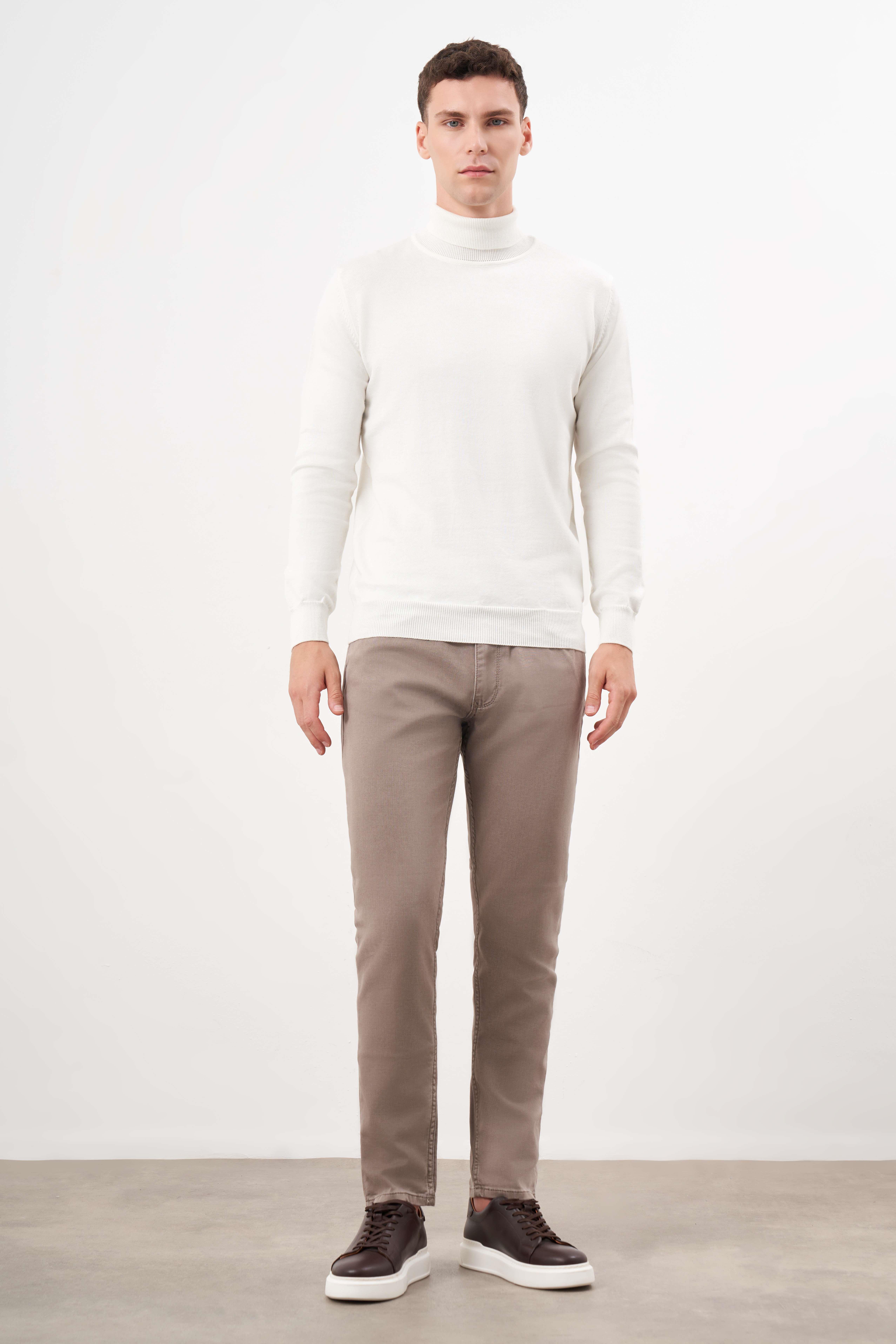 Morven Erkek Ekru Basic Balıkçı Yaka Dynamic Fit Rahat Kesim Triko