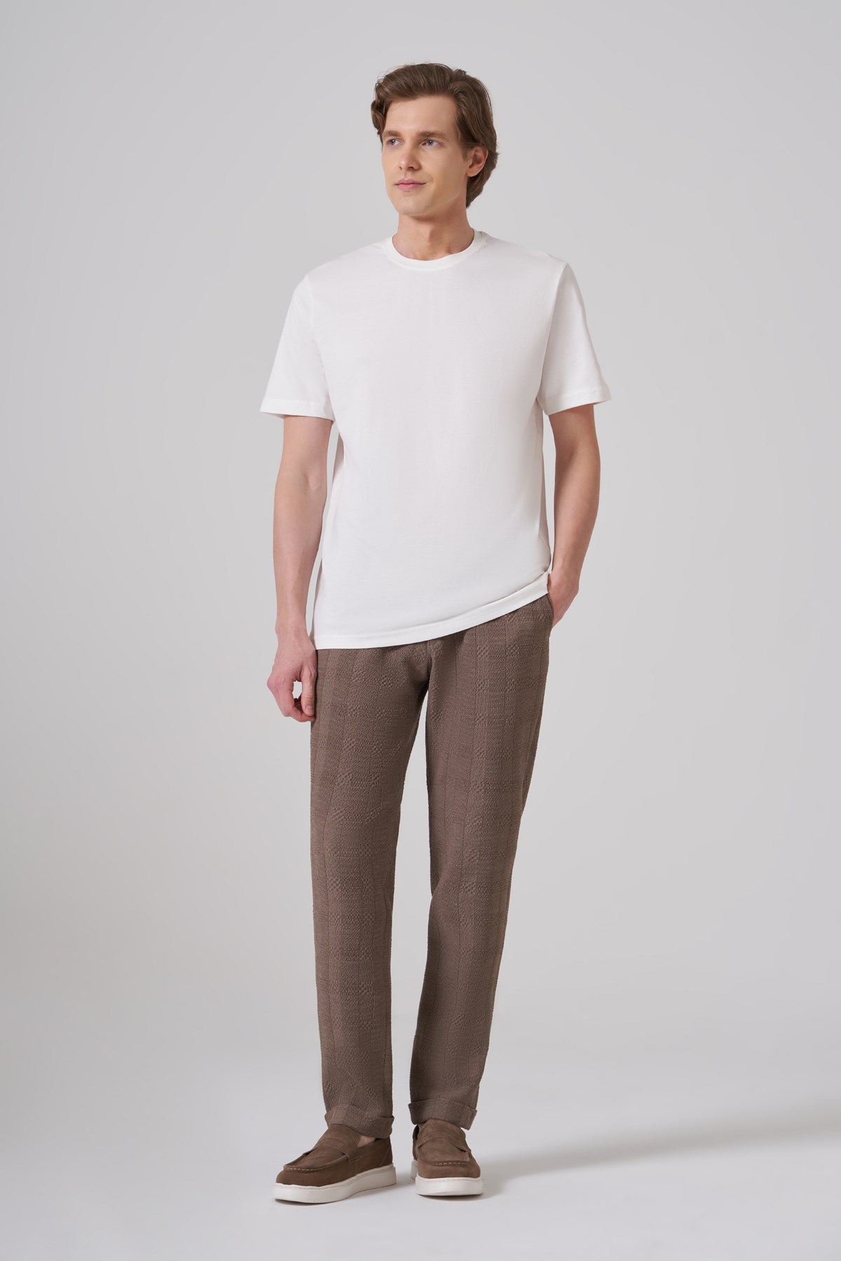Morven Erkek Ekru Basic Bisiklet Yaka Dynamic Fit Pamuk T-Shirt
