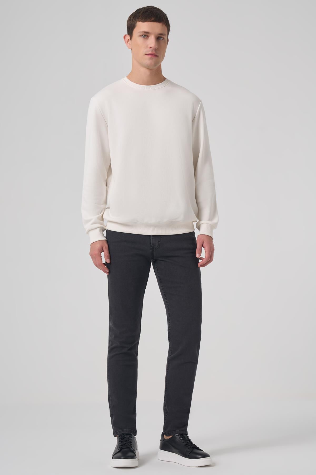 Morven Erkek Ekru Basic Bisiklet Yaka Sweatshirt