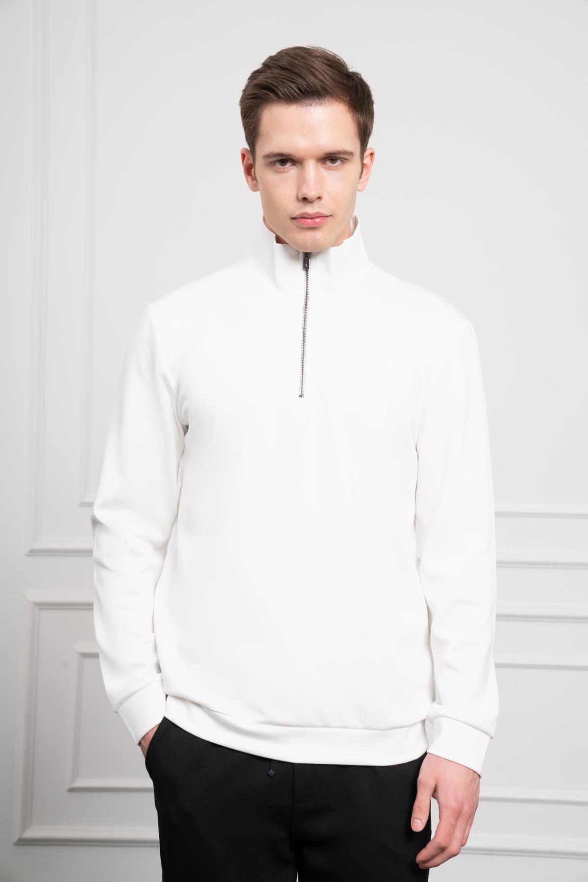 Morven Erkek Ekru Femuarlı Bato Yaka Dynamic Fit Rahat Kesim Sweatshirt