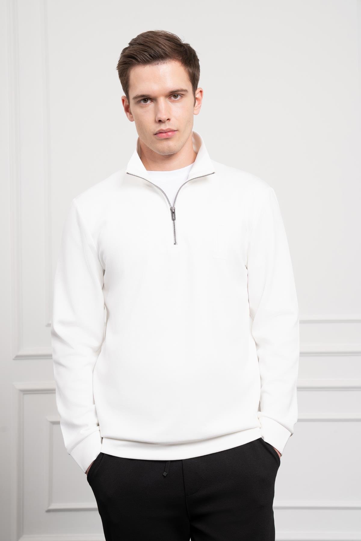 Morven Erkek Ekru Femuarlı Bato Yaka Dynamic Fit Rahat Kesim Sweatshirt