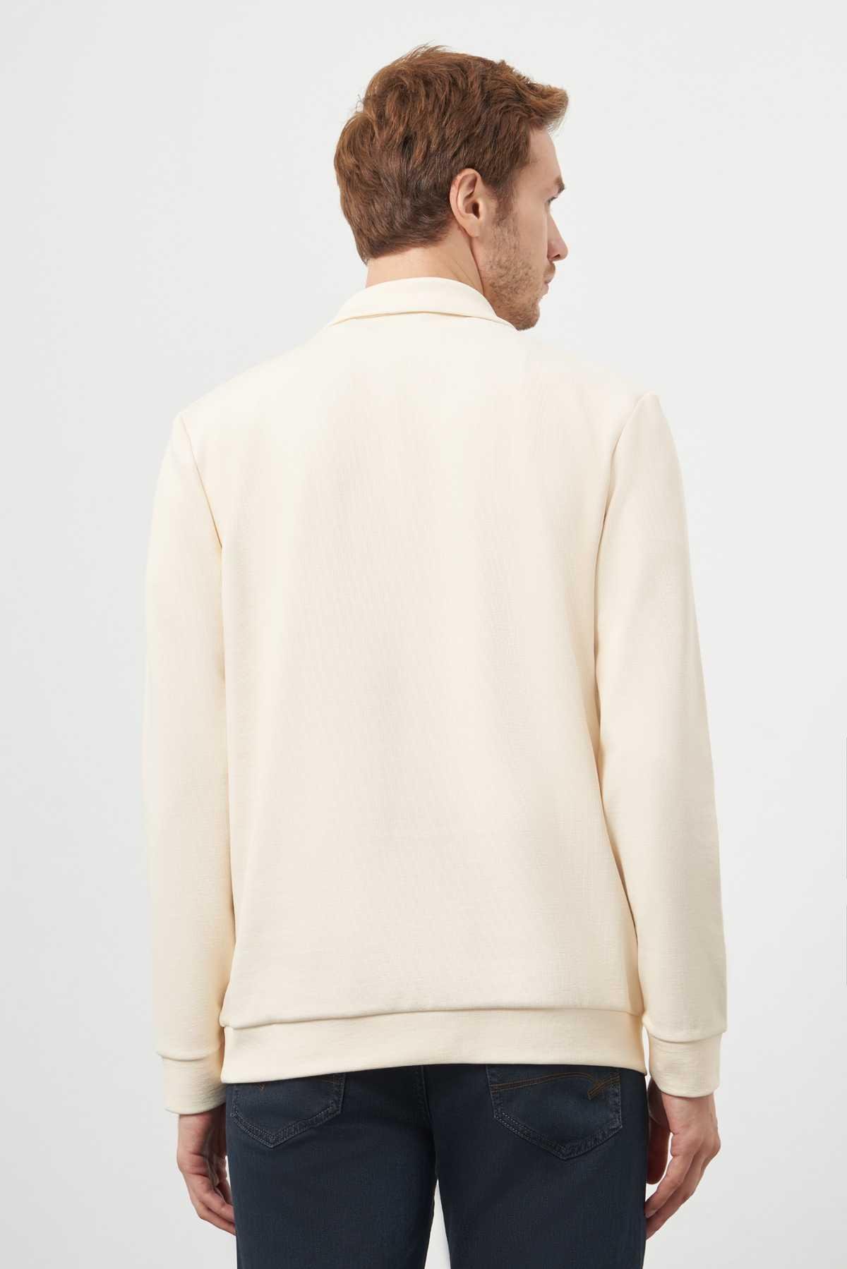 Morven Erkek Ekru Fermuarlı Bato Yaka Sweat-Shirt