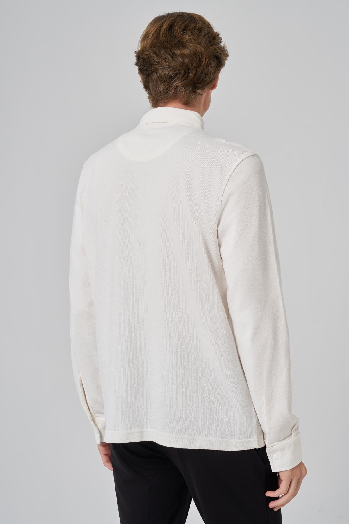 Morven Erkek Ekru Pamuk Trend Ağaç Kabuğu Desen Dinamik Fit Polo Yaka Sweat-Shirt