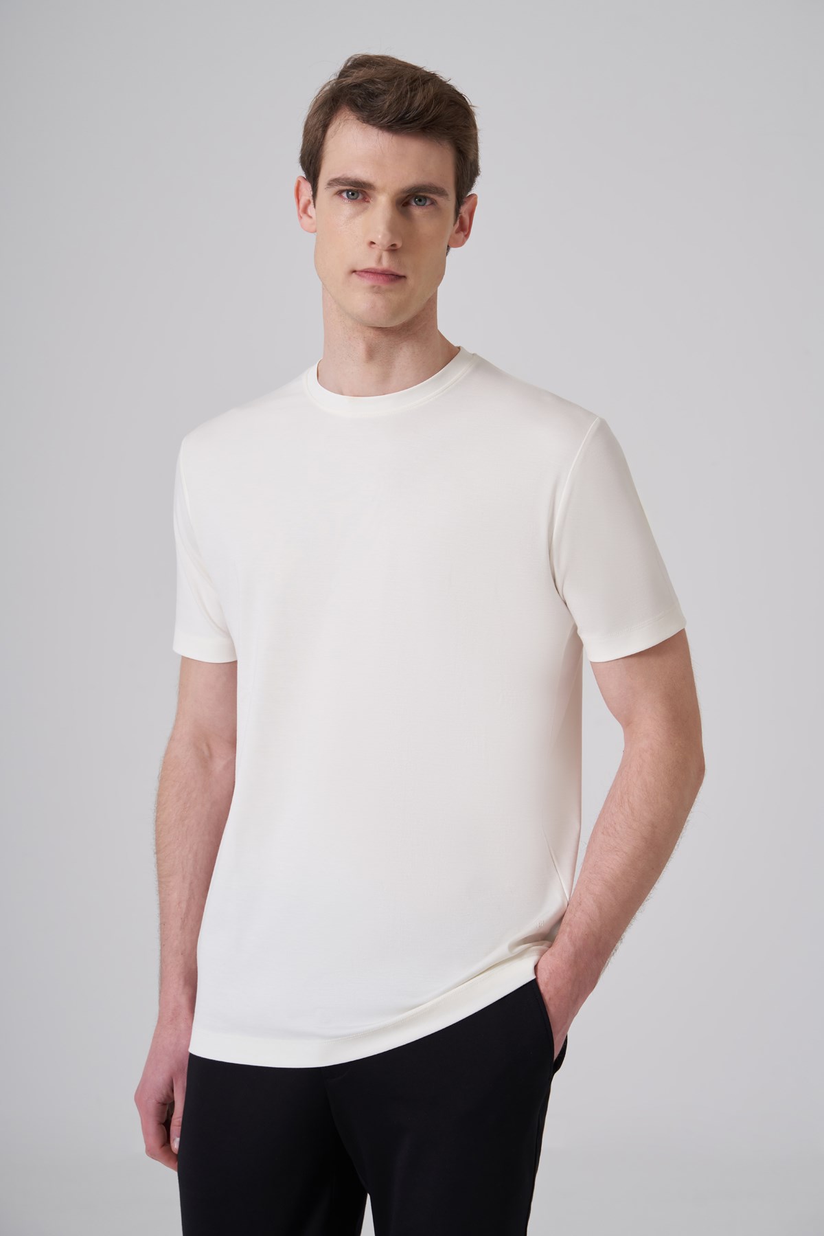 Morven Erkek Ekru Trend  Bisiklet Yaka Rayon Dinamik Fit Tshirt