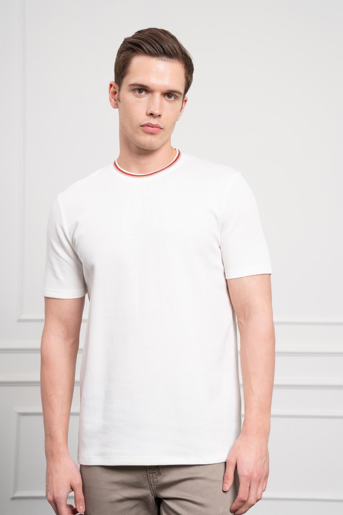 Morven Erkek Ekru Trend Bisiklet Yaka Dinamik Fit T-Shirt