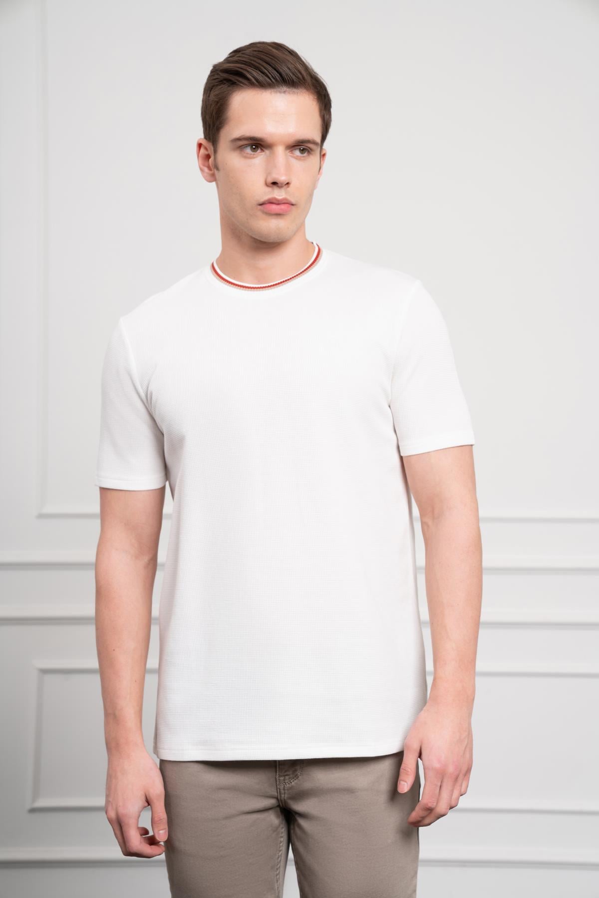 Morven Erkek Ekru Trend Bisiklet Yaka Dinamik Fit T-Shirt