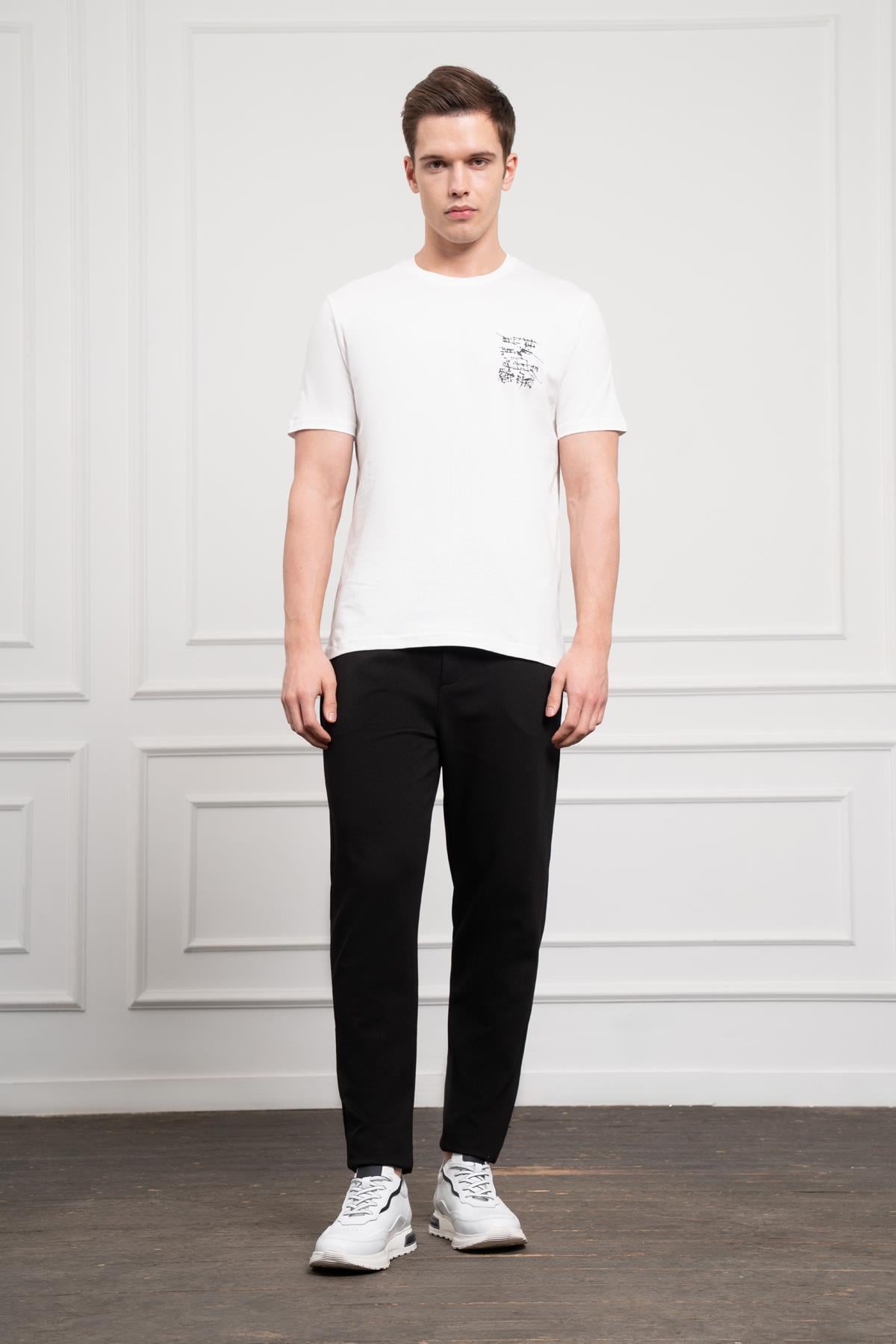 Morven Erkek Ekru Trend Bisiklet Yaka Dinamik Fit Pamuk T-Shirt