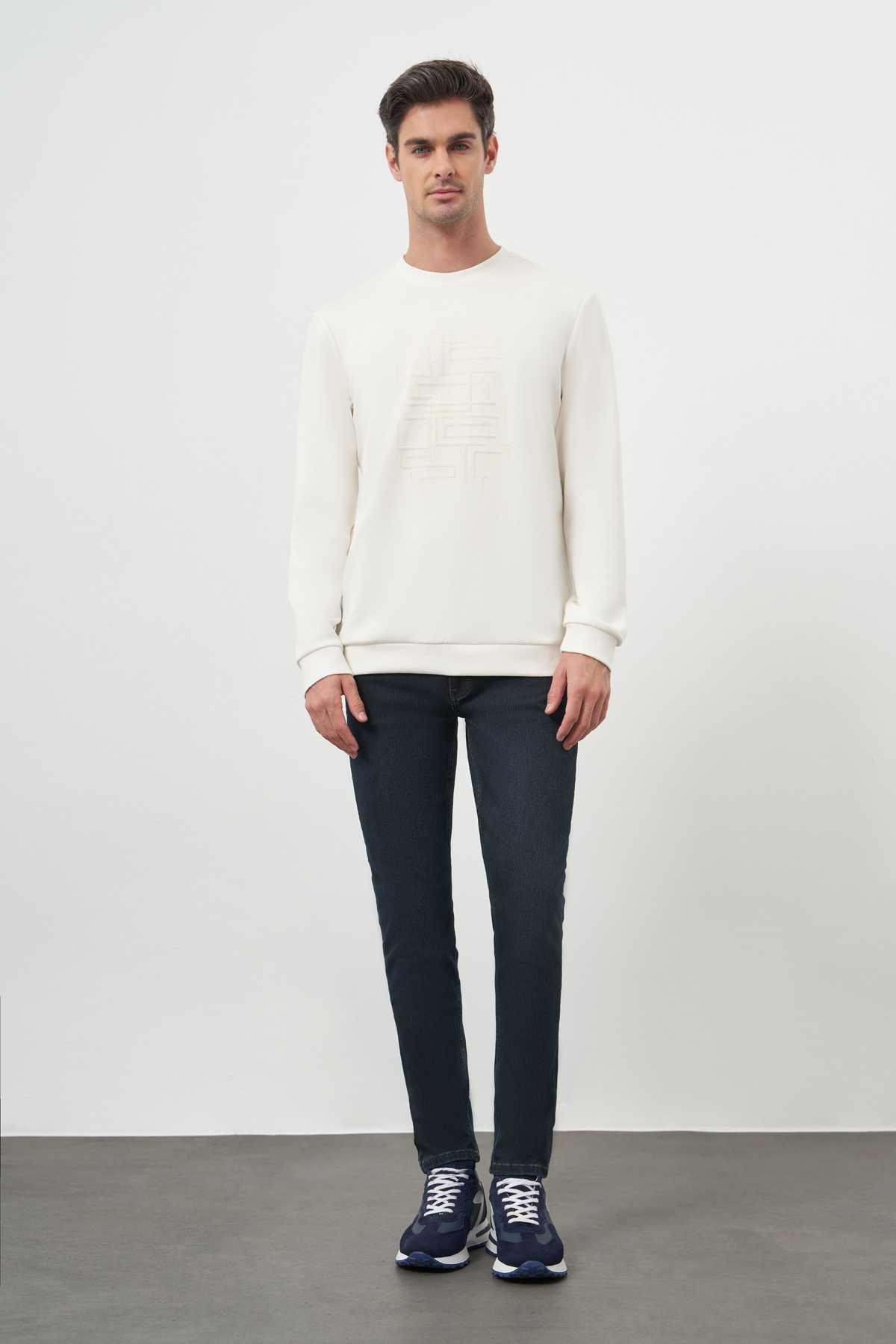 Morven Erkek Ekru Trend Bisiklet Yaka Sweat-Shirt