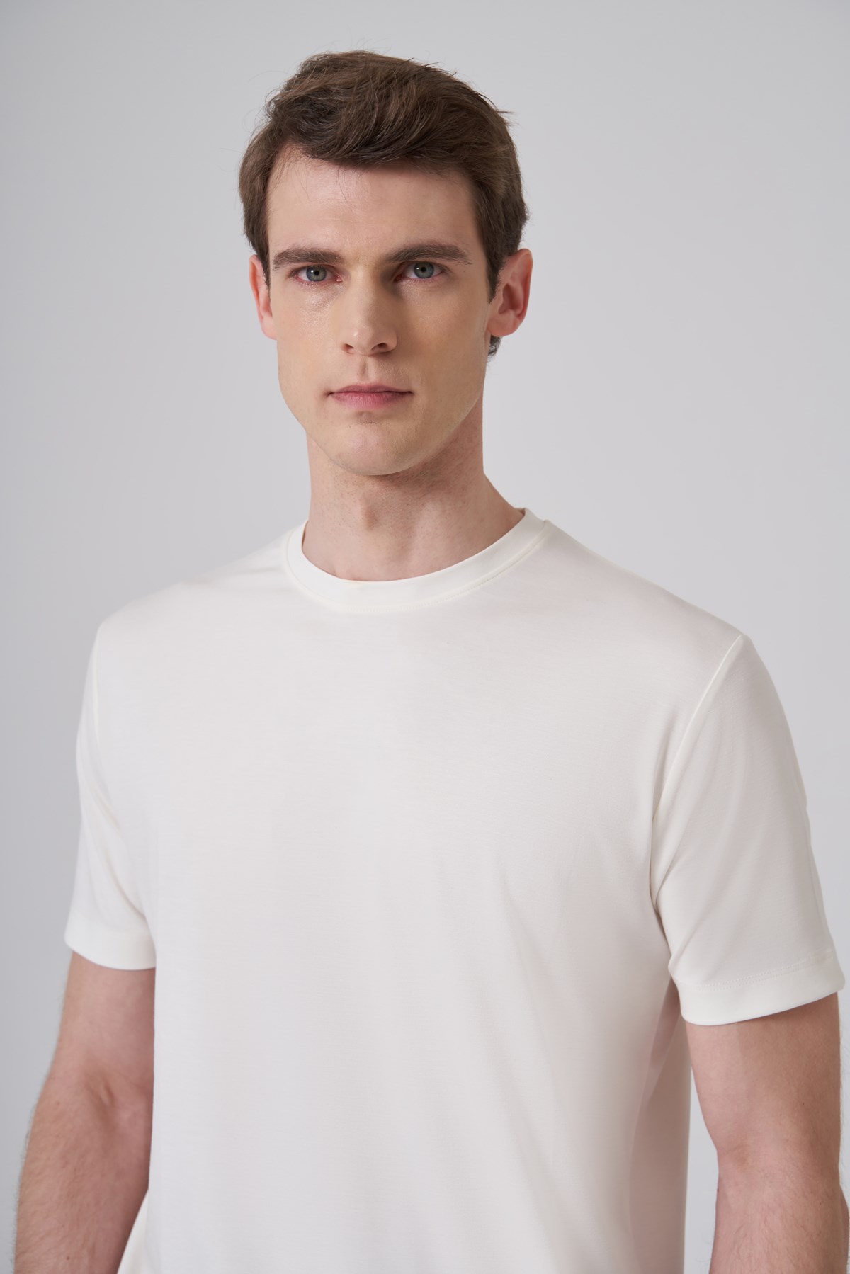 Morven Erkek Ekru Trend  Bisiklet Yaka Rayon Dinamik Fit Tshirt