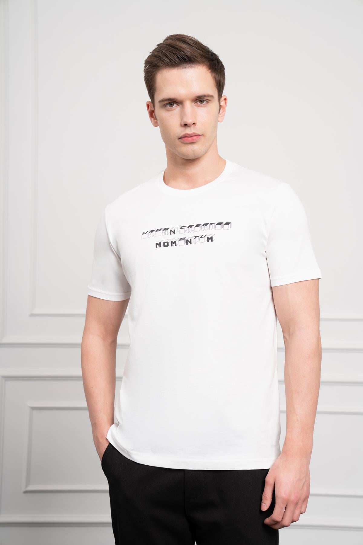 Morven Erkek Ekru Trend Bisiklet Yaka Dinamik Fit Pamuk T-Shirt
