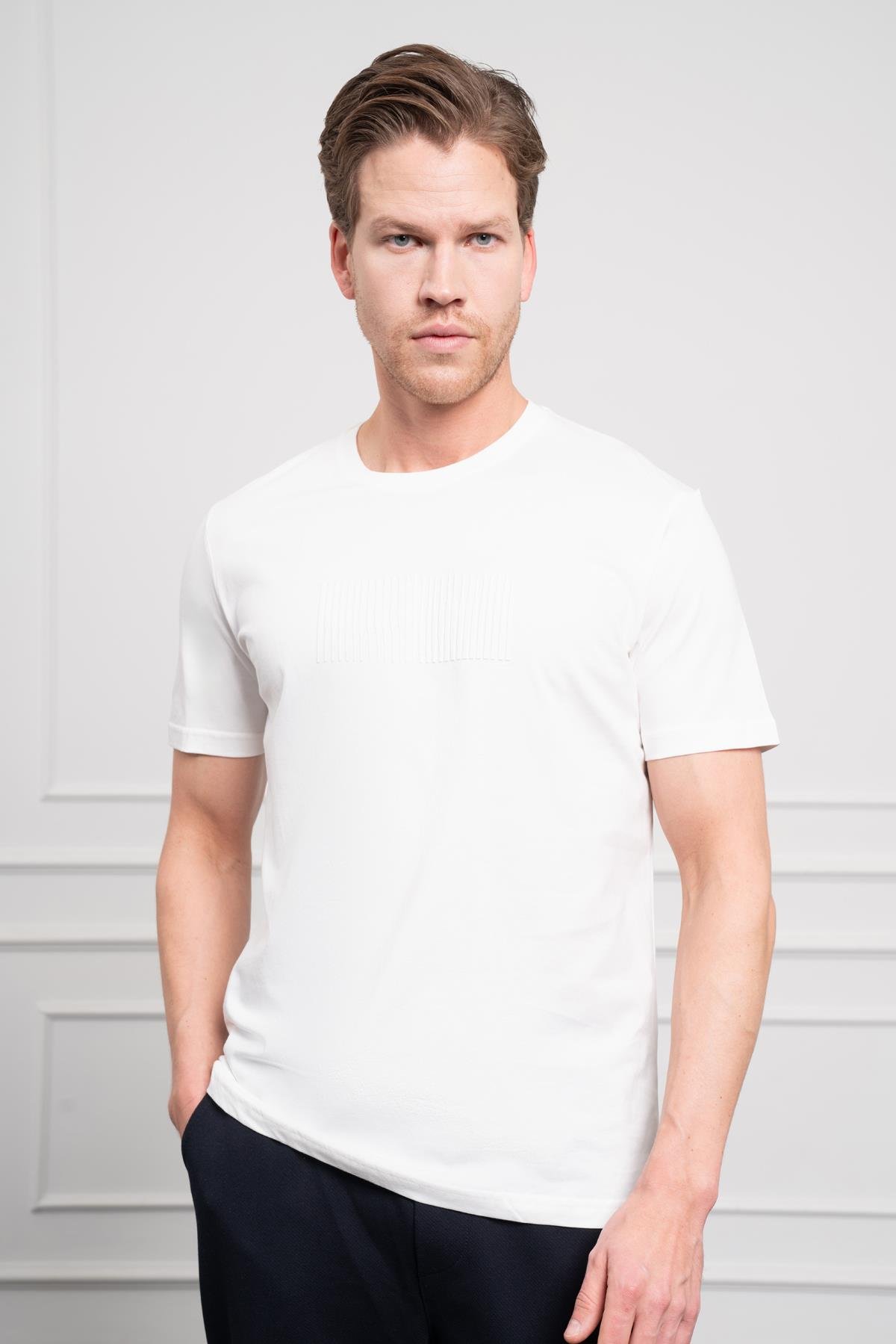 Morven Erkek Ekru Trend Bisiklet Yaka Pamuk Dinamik Fit T-Shirt