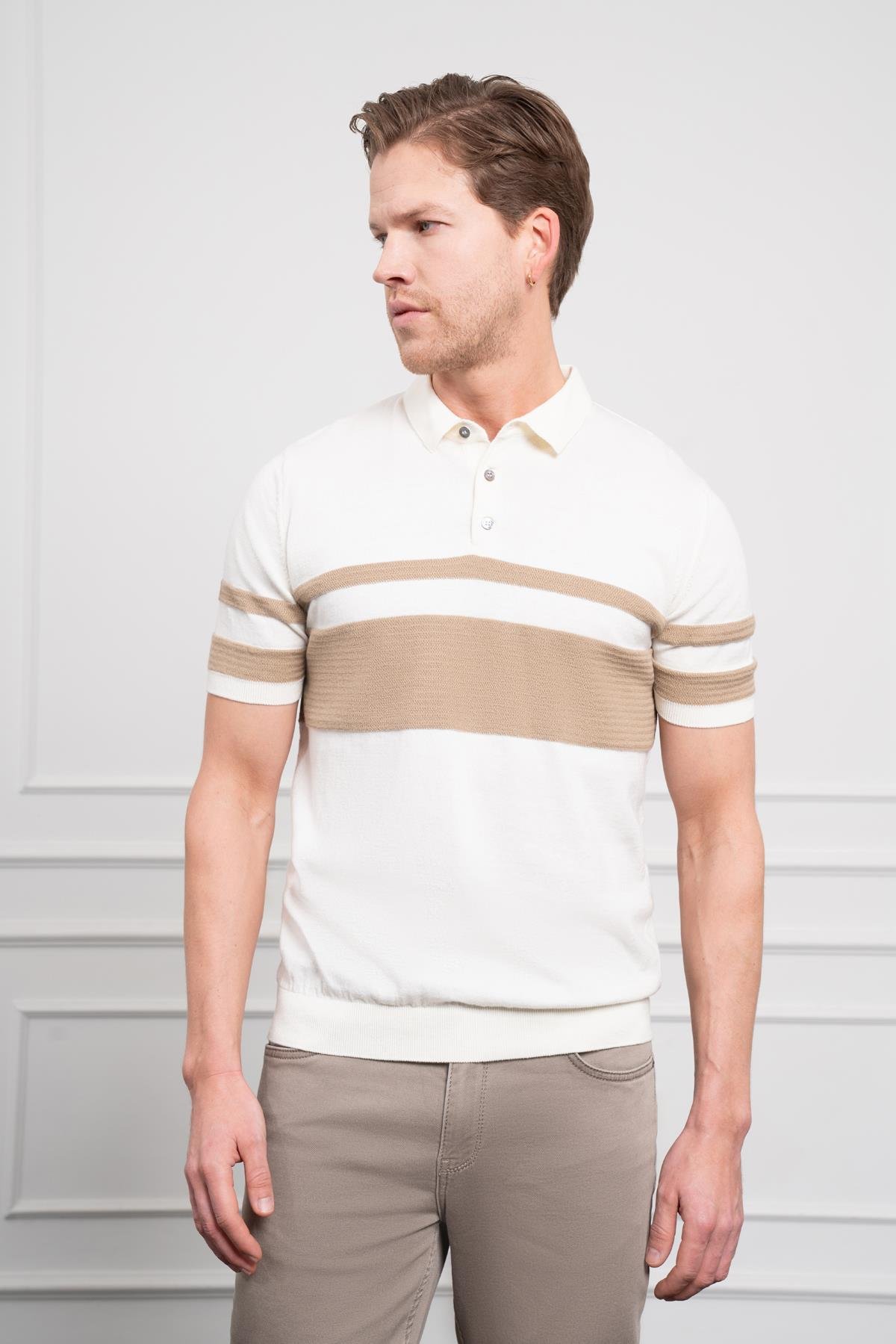 Morven Erkek Ekru Trend Dynamic Fit Rahat Kesim Polo Yaka T-Shirt
