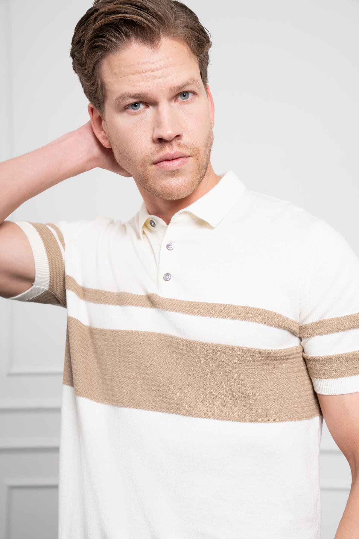 Morven Erkek Ekru Trend Dynamic Fit Rahat Kesim Polo Yaka T-Shirt