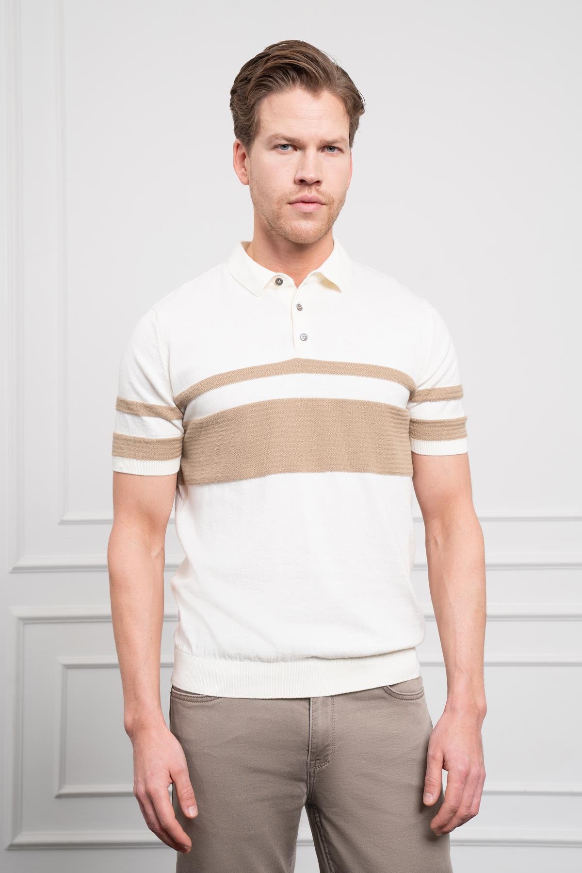 Morven Erkek Ekru Trend Dynamic Fit Rahat Kesim Polo Yaka T-Shirt