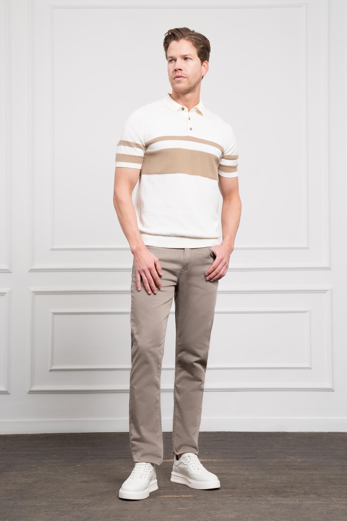 Morven Erkek Ekru Trend Dynamic Fit Rahat Kesim Polo Yaka T-Shirt