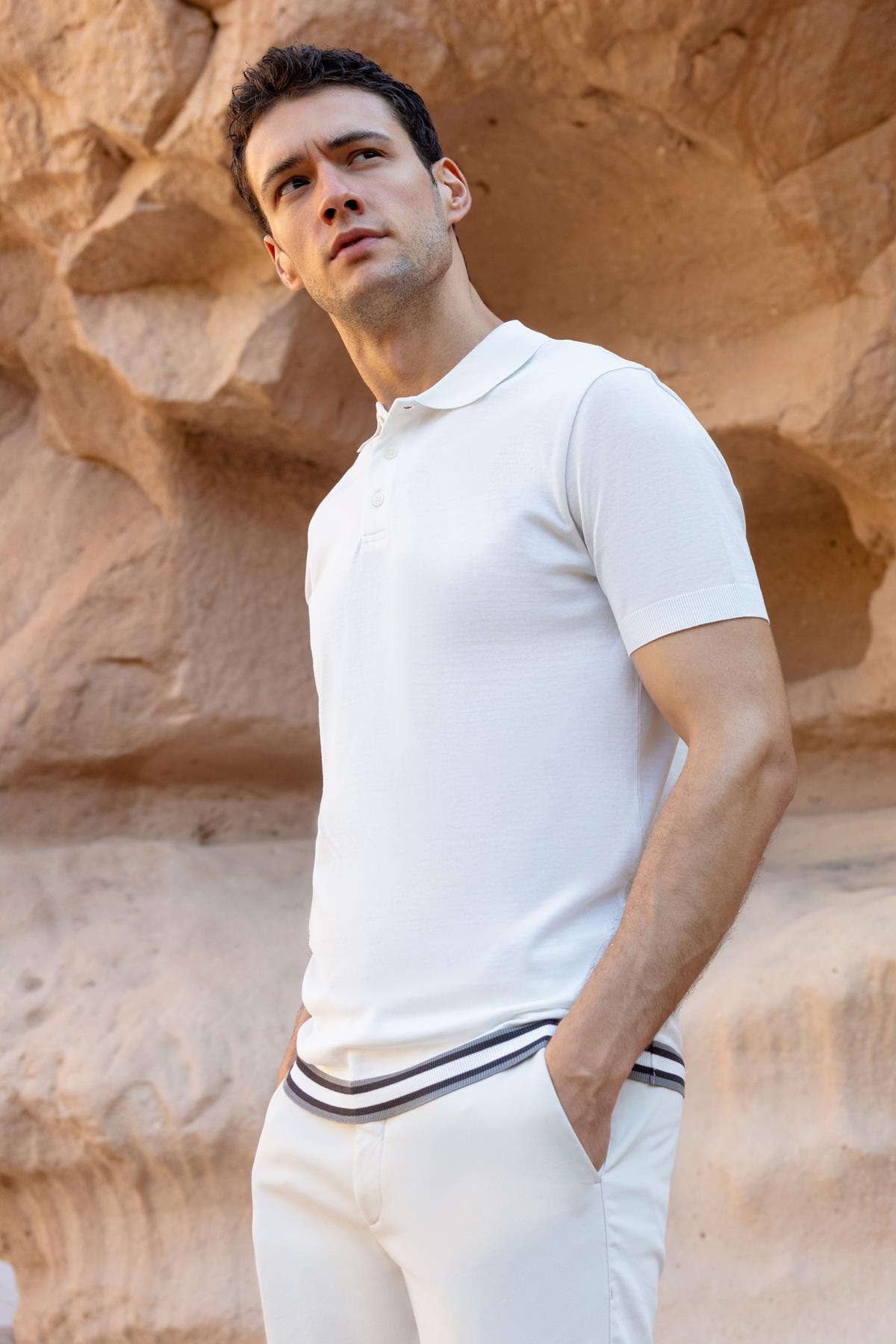 Morven Erkek Ekru Trend Polo Yaka Dynamic Fit T-Shirt