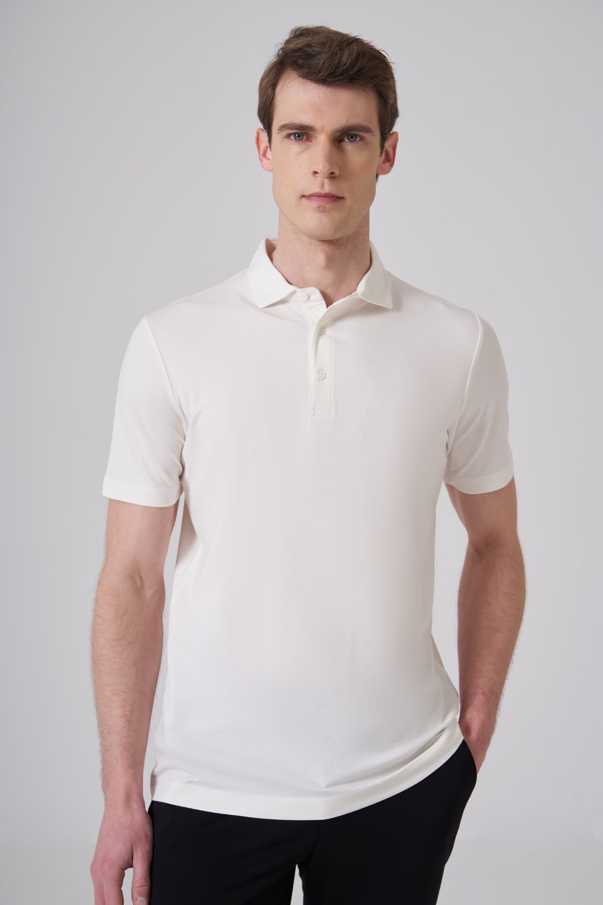 Morven Erkek Ekru Trend Polo Yaka Rayon Dinamik Fit Tshirt