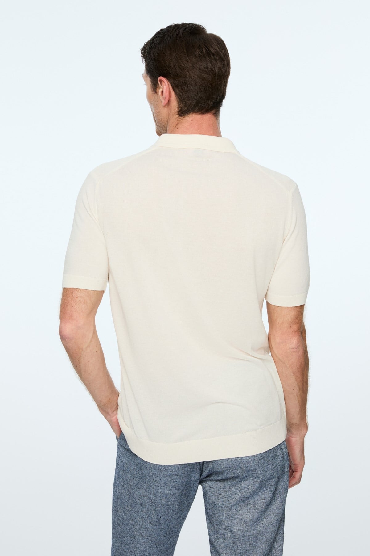 Morven Erkek Ekru Trend Polo Yaka Rayon Triko T-Shirt
