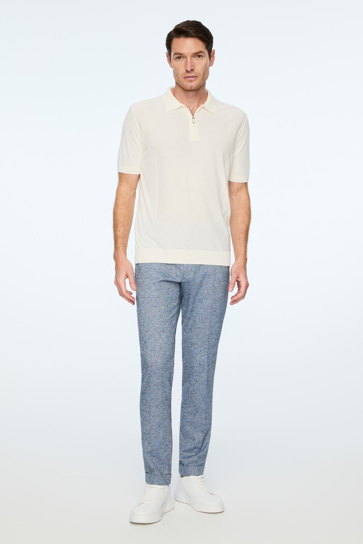Morven Erkek Ekru Trend Polo Yaka Rayon Triko T-Shirt
