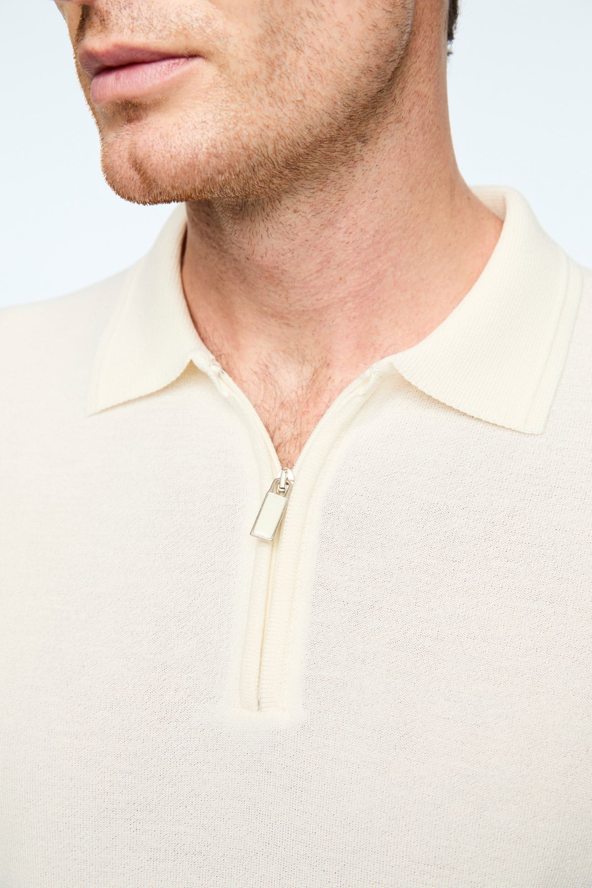 Morven Erkek Ekru Trend Polo Yaka Rayon Triko T-Shirt