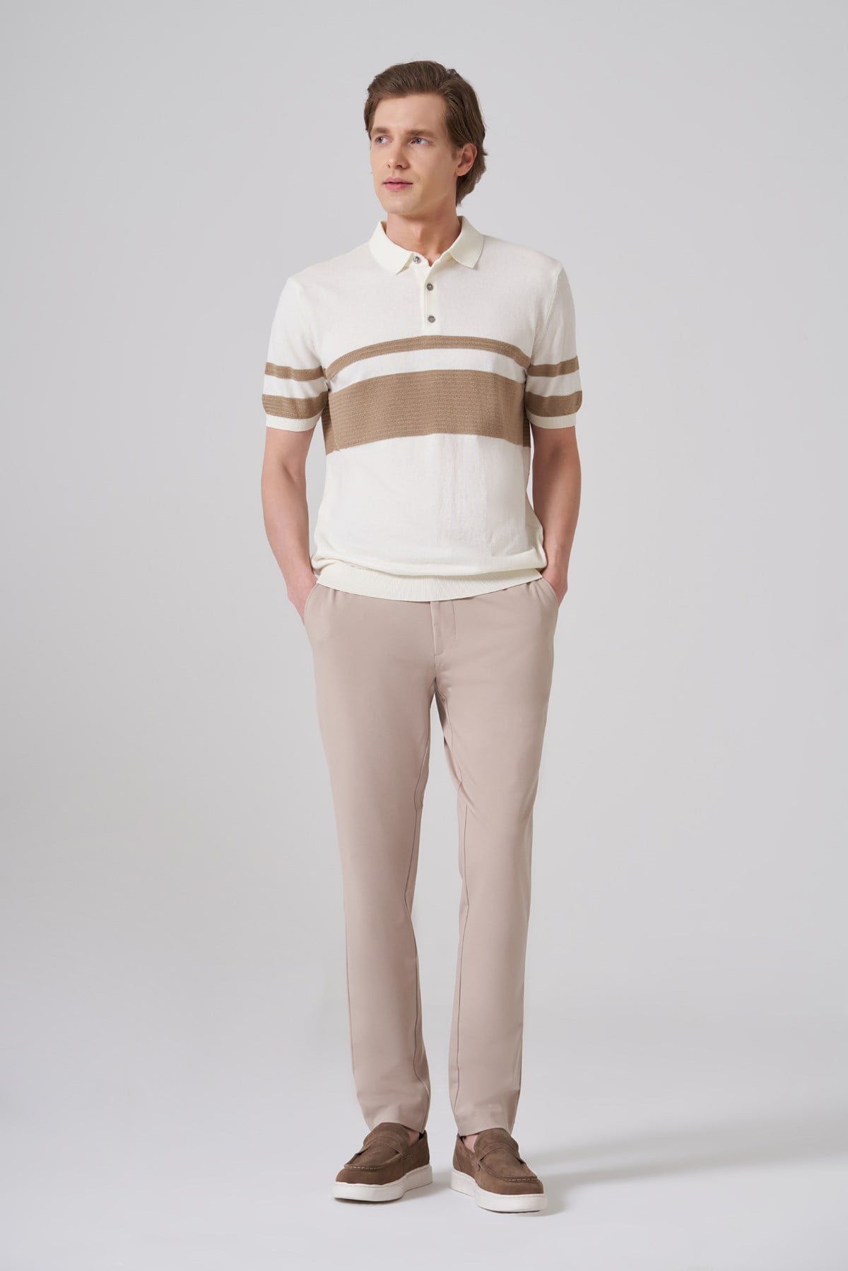 Morven Erkek Ekru Trend Soft Pamuk Polo Yaka Triko T-Shirt