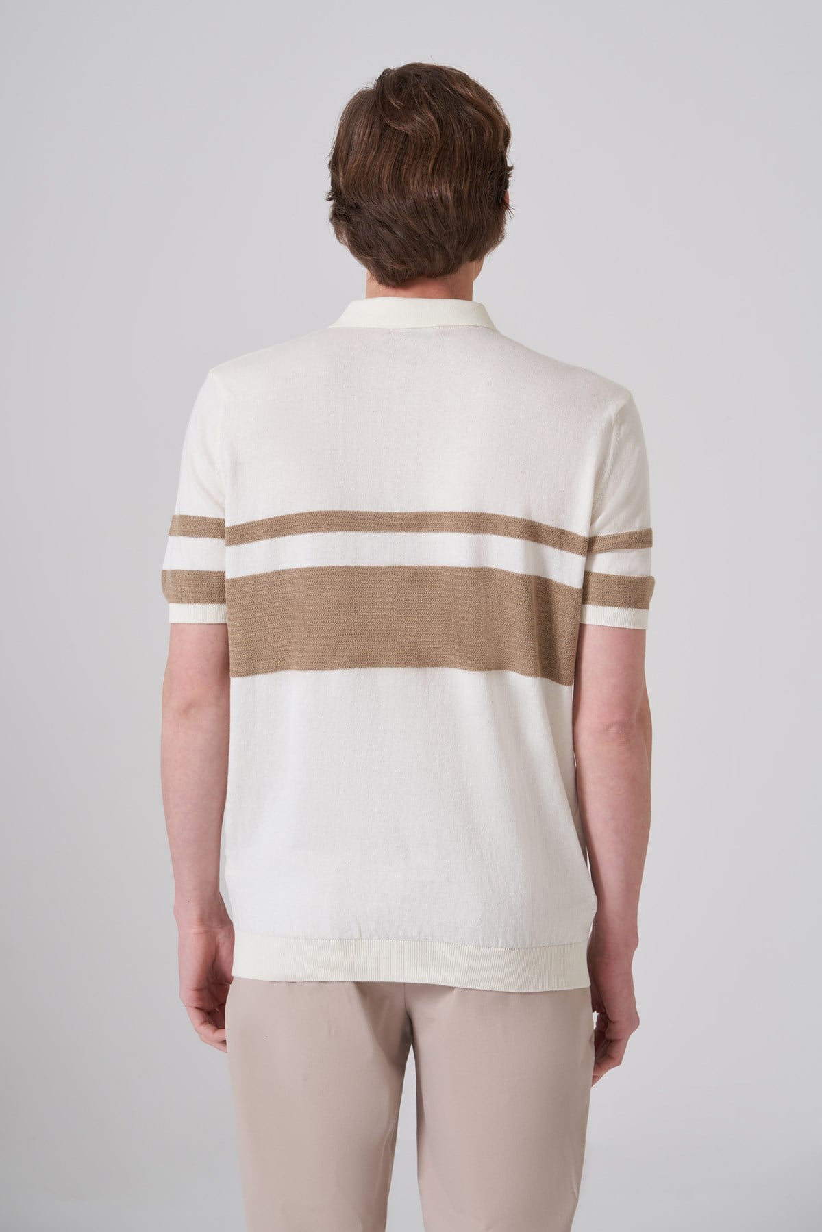 Morven Erkek Ekru Trend Soft Pamuk Polo Yaka Triko T-Shirt