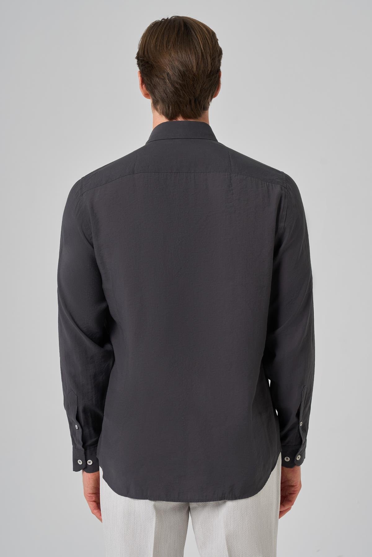 Morven Erkek Füme Dynamic Fit Düğmeli Yaka Modal Gömlek