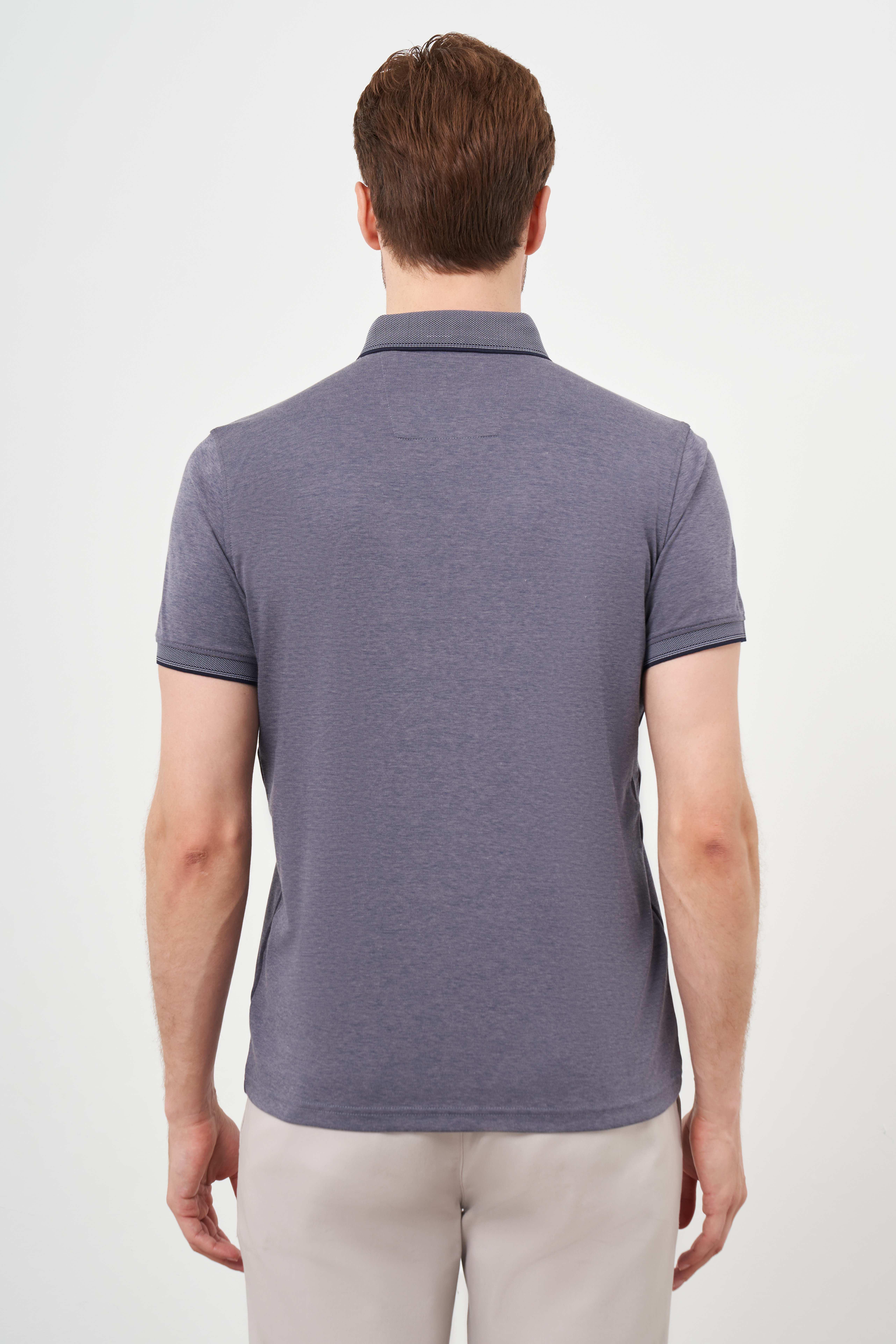 Morven Erkek Füme Trend Merserize Düz Düğmeli Yaka Dynamic Fit T-Shirt
