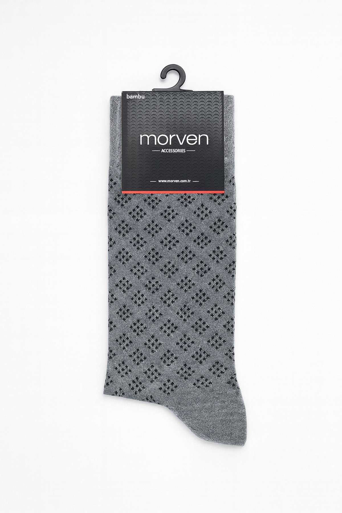 Morven Erkek Gri Bambu Desenli Soket Çorap